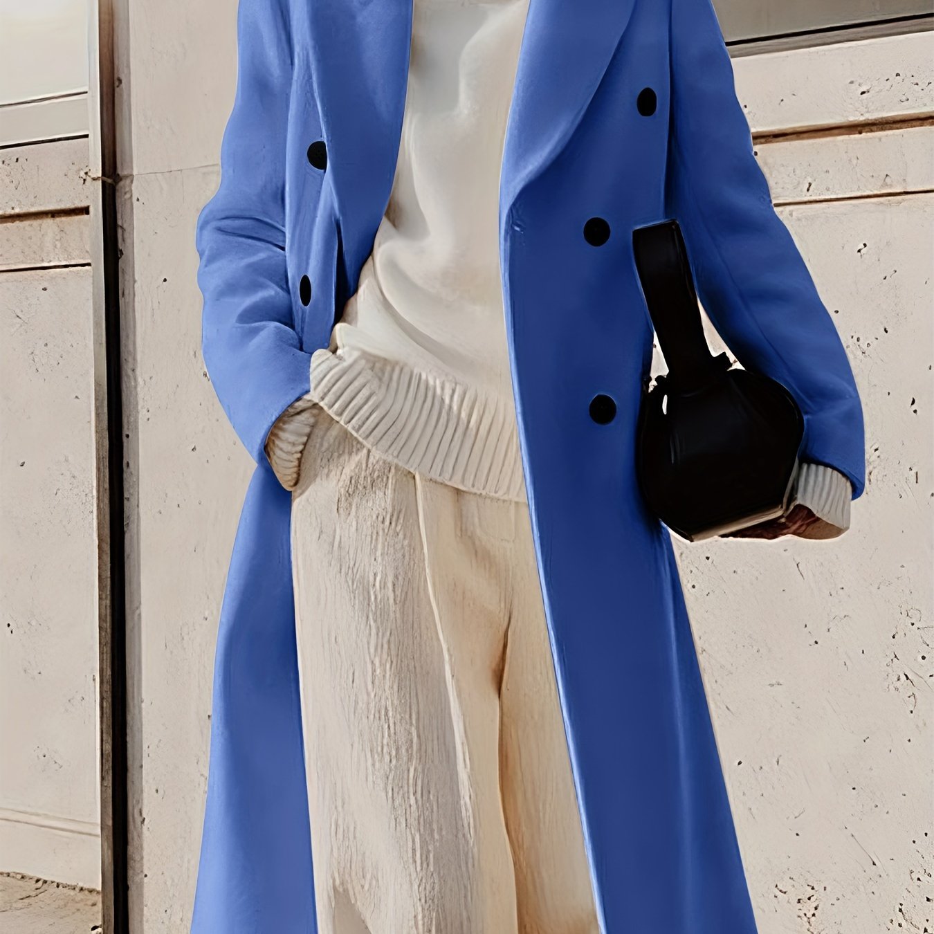 Double Breasted Lapel Overcoat, Elegant Long Sleeve Outwear For Fall & Winter, Women's Clothing