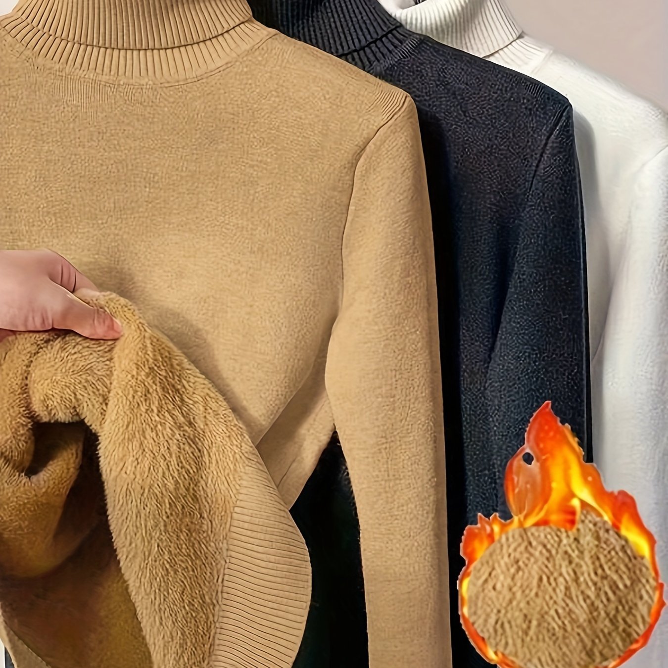 3pz Maglione A Collo Alto Solido, Maglione Casual A Maniche Lunghe Per Autunno E Inverno, Abbigliamento Da Donna