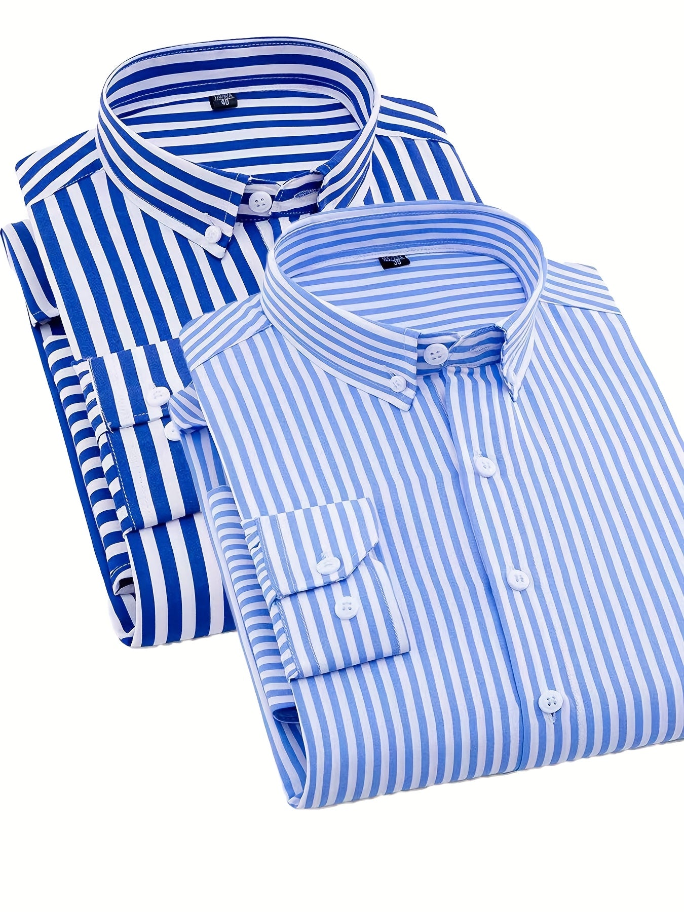 1+1pz Camicia Uomo a Righe con Maniche Lunghe - Colletto Casual, Tessuto Leggero, Ideale per Vacanze al Mare, Appuntamenti e Regali, Top Classico a Righe