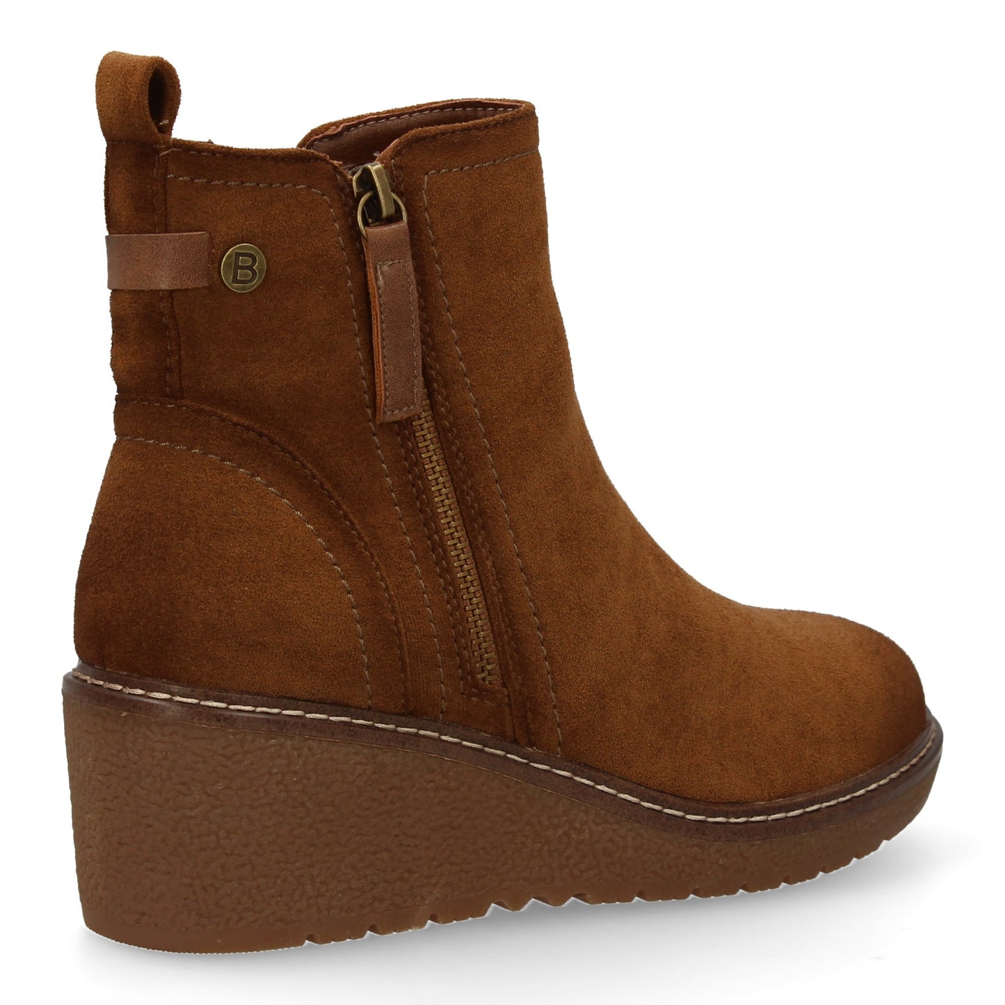 Stivaletto con Zeppa Donna, Design Comodo ed Elegante. Dettagli Cuciti con Chiusura a Cerniera e Linguetta Posteriore. Perfetto per Autunno e Inverno