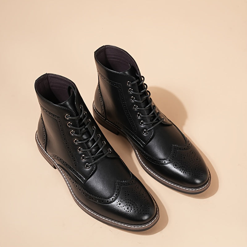 Stivali con lacci da uomo, stivaletti e stivali alti, design a punta d'ala, motivo brogue, scarpe Oxford e Derby, stivali neri e marroni, stile casual vintage britannico, comodi e resistenti, adatti per tutte le stagioni