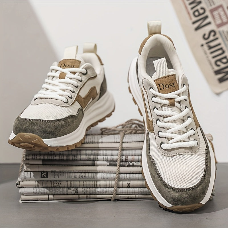 Sneakers da uomo in rete traspirante - Leggeri, resistenti agli odori, casual e da corsa con suola in gomma morbida, design bianco e marrone per abbigliamento casual, attività all'aperto e uso quotidiano, scarpe da ginnastica, calzature da esterno, scarpe