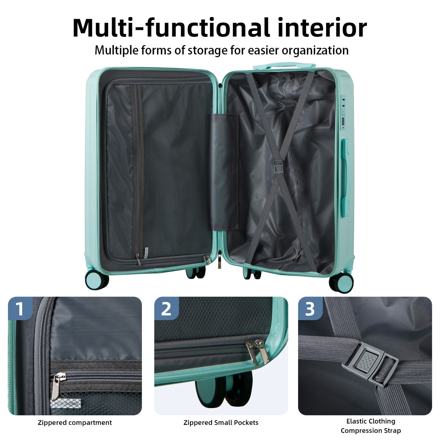 Valigia da Viaggio pz: Set di 3 Pezzi con Ruote Girevoli, Valigie Eleganti in Verde Pratico per Viaggi, Include Valigie Premium da 14/20/28 Pollici