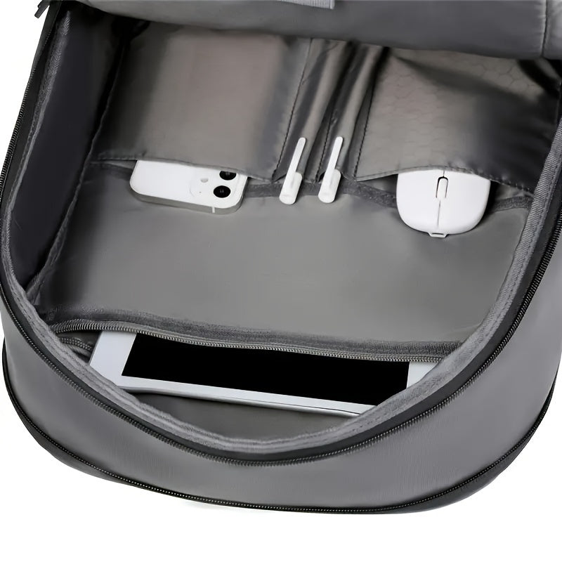 Zaino espandibile in stile business, similpelle, cerniera liscia resistente, borsa per laptop multi-pad, zaino casual, adatto per il pendolarismo quotidiano, viaggi di lavoro all'aperto, regalo ideale per le vacanze, opzioni nero, grigio scuro, grigio chi