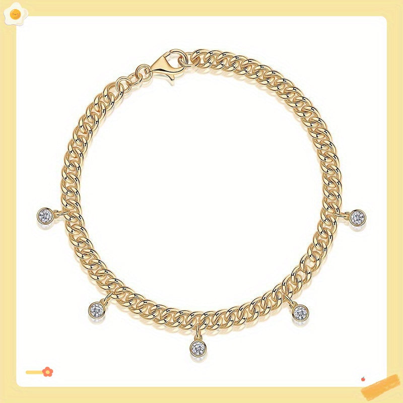 925 Argento Incastonato Moissanite Oro Circolare Taglio Moda Catena Cubana Pendente Braccialetto per Uomini e Donne, Gioielli Scintillanti per Tutti i Generi, Regalo di Natale, Regalo di Halloween, Regalo di Anniversario, Miglior Regalo per Coppie