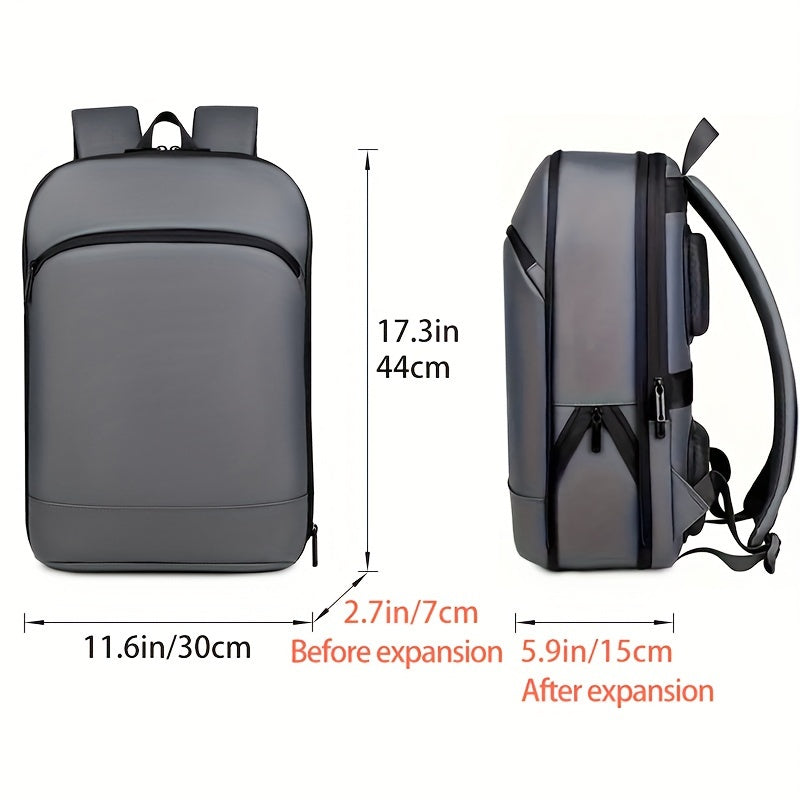 Zaino espandibile in stile business, similpelle, cerniera liscia resistente, borsa per laptop multi-pad, zaino casual, adatto per il pendolarismo quotidiano, viaggi di lavoro all'aperto, regalo ideale per le vacanze, opzioni nero, grigio scuro, grigio chi