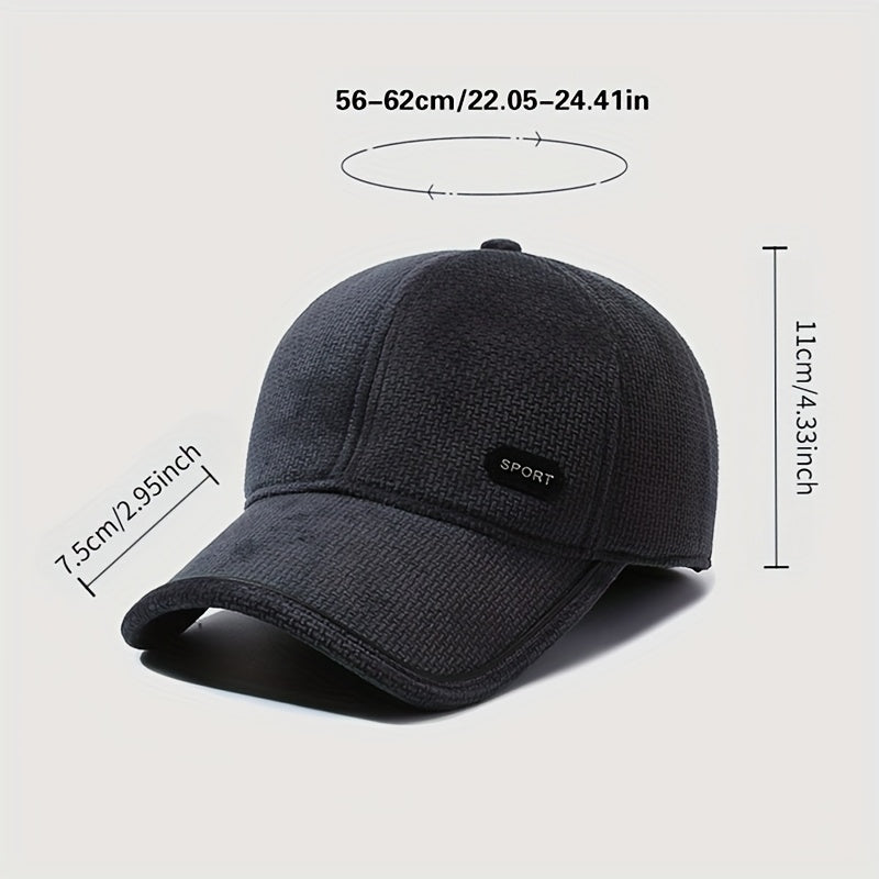 1pz Cappello da baseball caldo invernale unisex, a prova di vento e freddo, imbottito in pile di poliestere, stile sportivo con falde per le orecchie, traspirante, tessuto spesso di colore solido, lavaggio a mano/ristretto solo - Nero