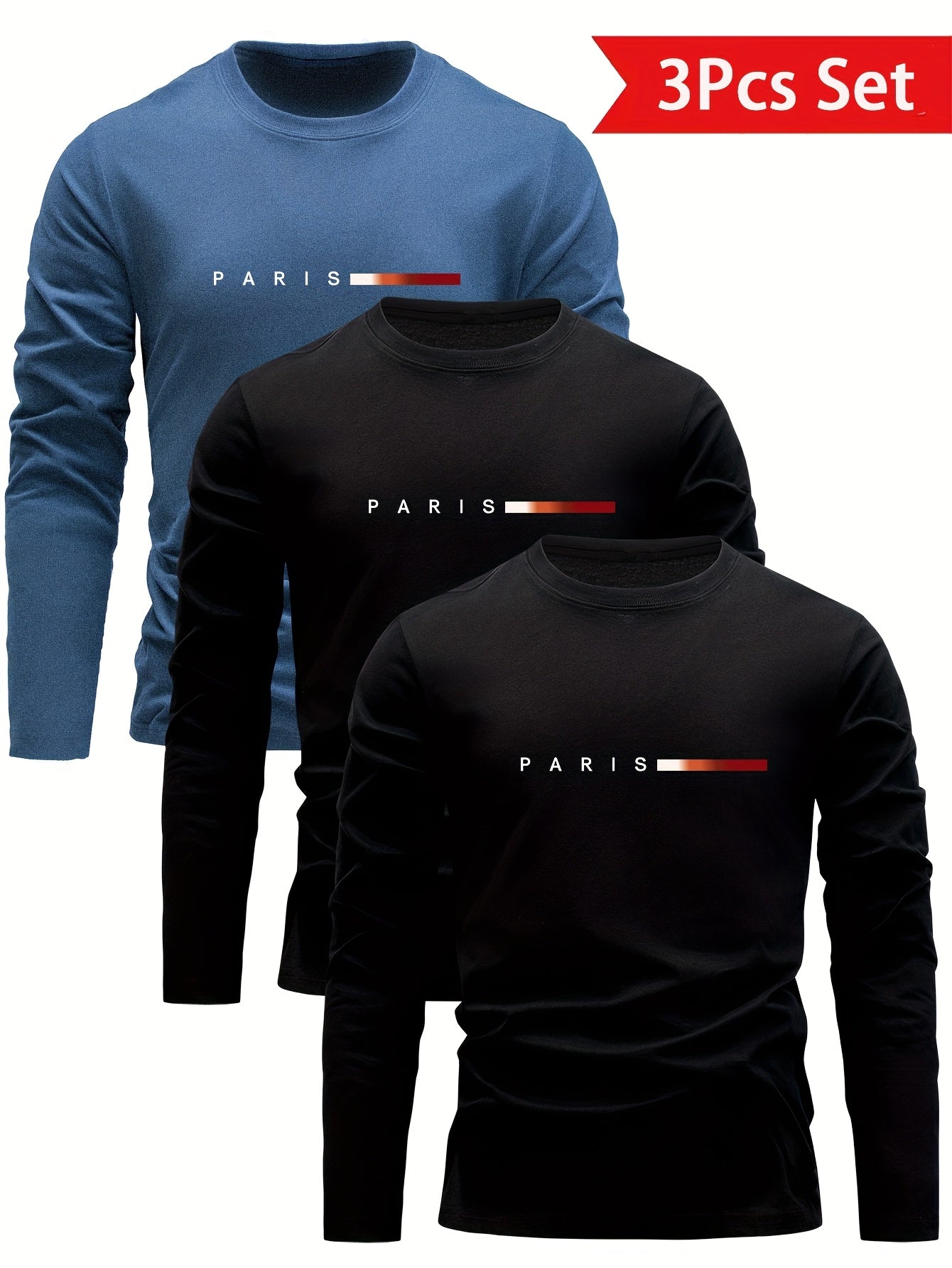3 Pezzi Magliette Uomo Manica Lunga 100% Cotone, Versatili ed Eleganti per Primavera/Autunno Abbigliamento Autunnale Outfit Quotidiano T-Shirt Classico Design Minimalista Stoffa Traspirante Cuciture Resistenti Confezione Multipla Camicie da Donna Indument