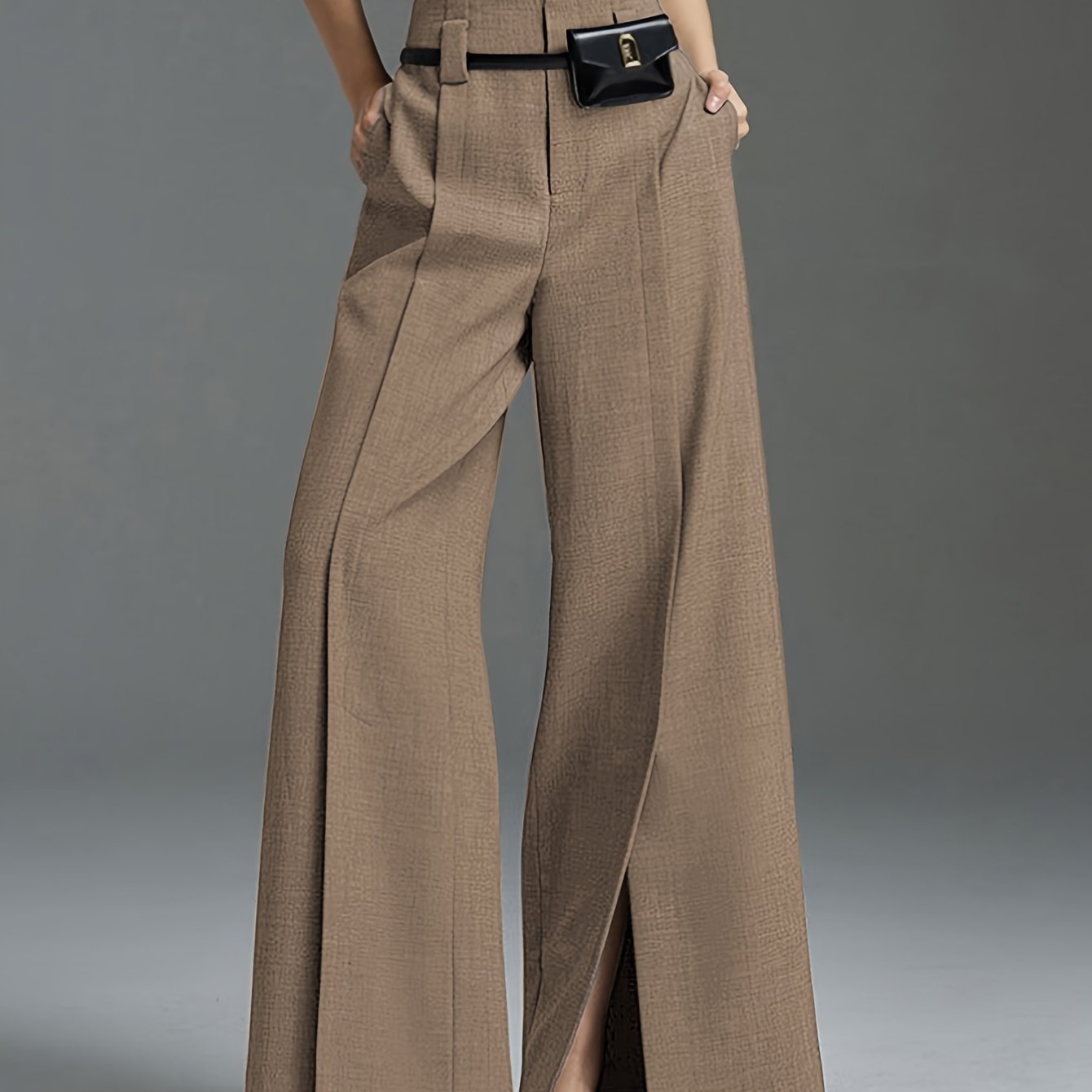 Women'S Elegant Wide-Leg Trousers - Non-Belted Pants with Elastic Waist, All-Season Formal & Everyday Pants for Office, Parties, Casual Outfits - Diqiuivy Professional Women'S Clothing, Party Attire, Smooth Texture, Office Wear, Stylish Bottoms