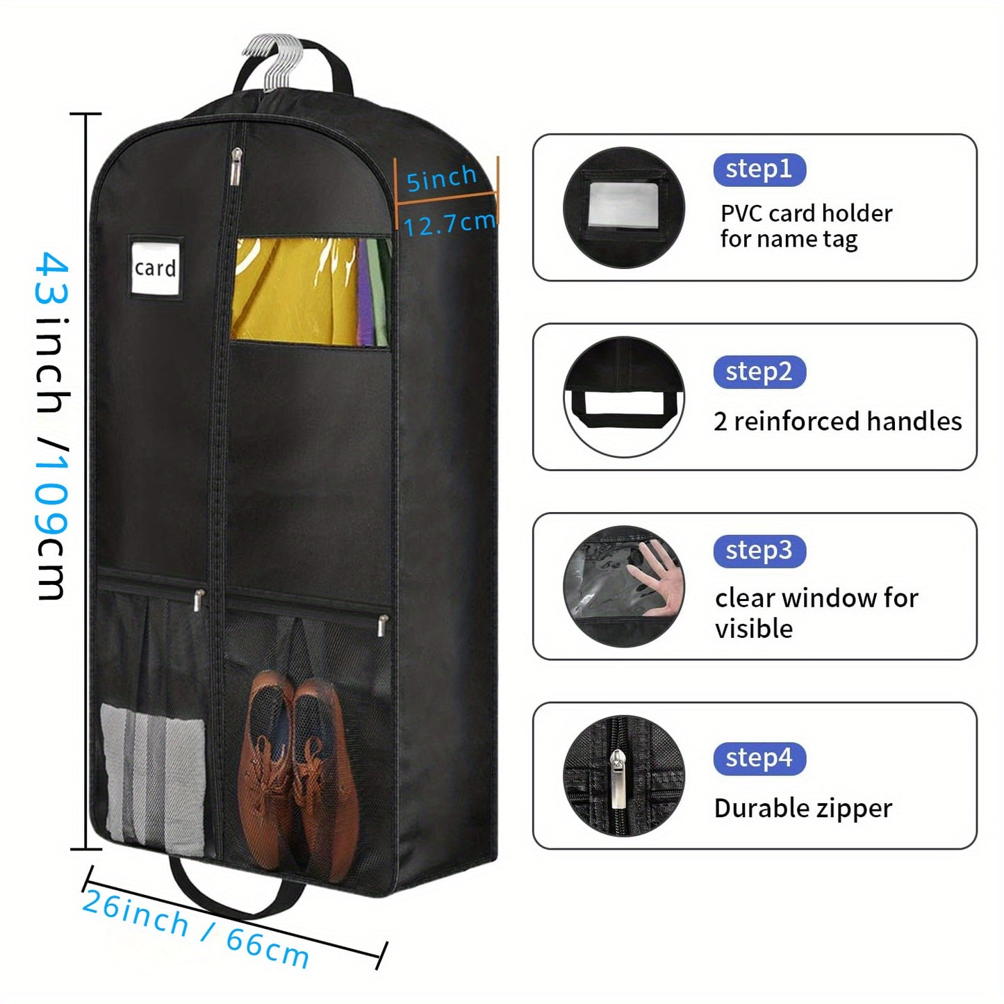 1/2pz 12.7cm Borse per Abiti Robuste con Gusci per Viaggi 109.22cm Borse per Abiti da Appendere per Armadio con Tasche Porta Abiti da Uomo per Camicie, Cappotti, Vestiti