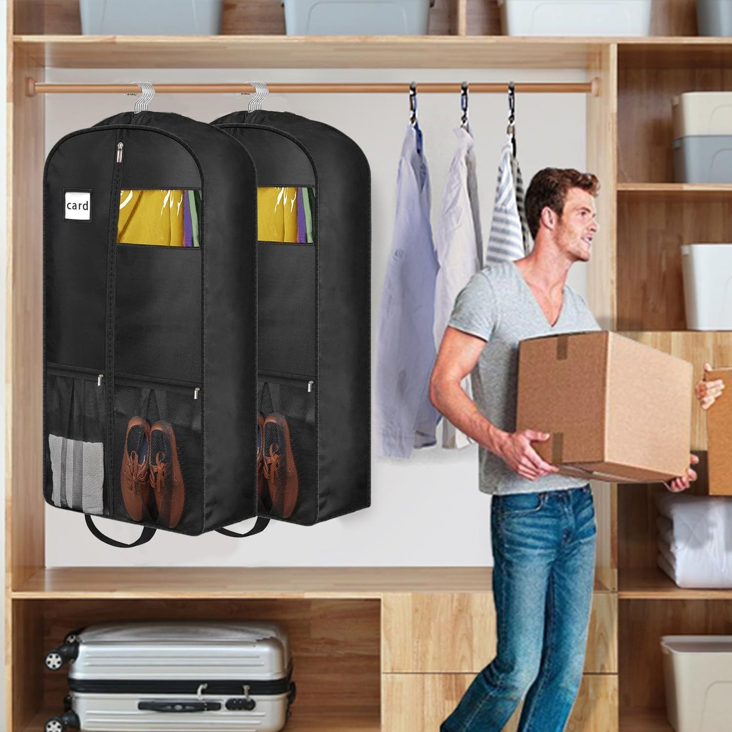 1/2pz 12.7cm Borse per Abiti Robuste con Gusci per Viaggi 109.22cm Borse per Abiti da Appendere per Armadio con Tasche Porta Abiti da Uomo per Camicie, Cappotti, Vestiti