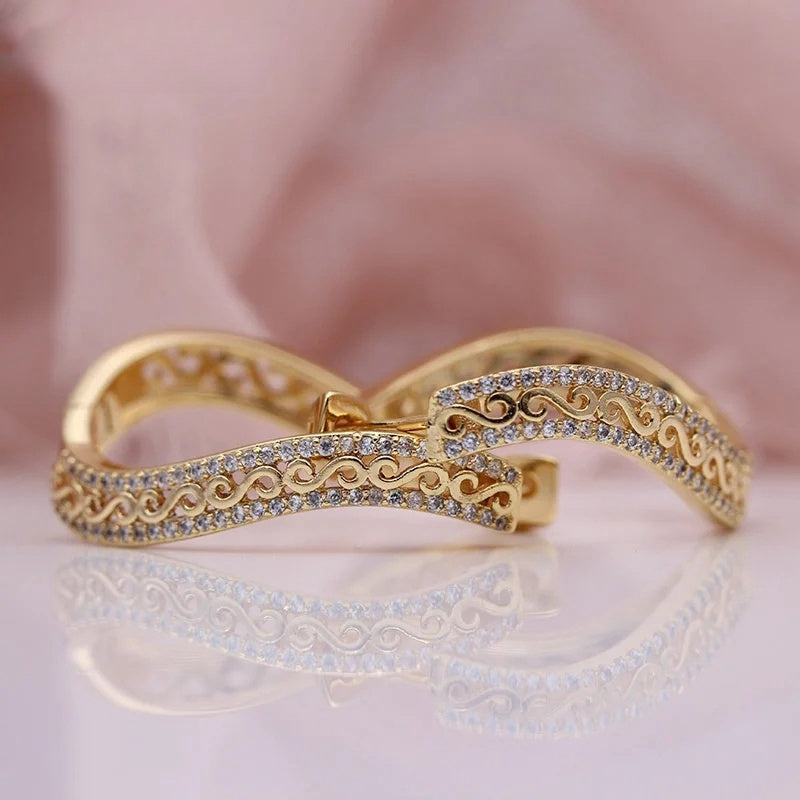 Orecchini circolari da donna in rame placcato oro con zirconi incastonati - Stile vintage bohemien, perfetti per Natale e tutte le occasioni