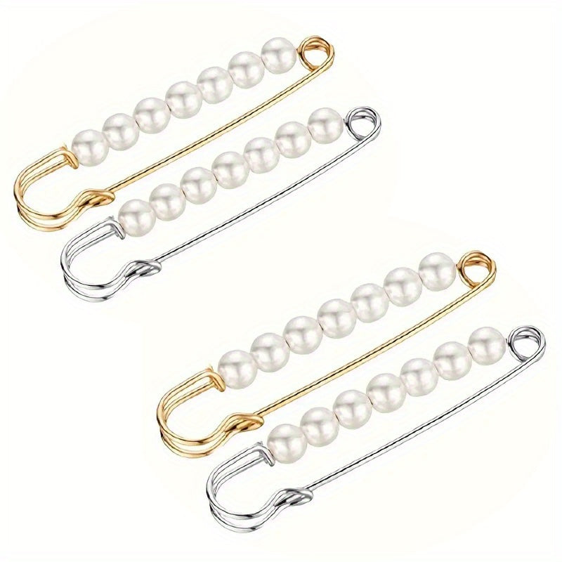 4pcs Faux Pearl Waist Pin Scarf Safety Hijab Clip Shawl Buckle Pin Brooch Sweater Pins Brooches for Women