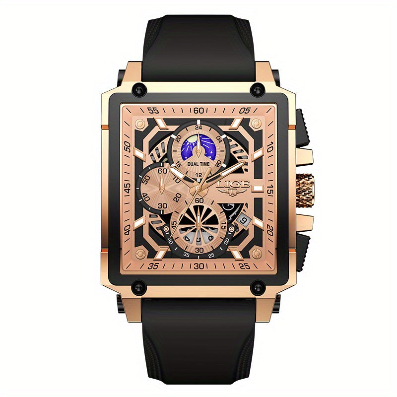 Orologio da polso LIGE da uomo, di lusso, impermeabile, al quarzo, quadrato, da uomo/donna, con data, sportivo, in silicone