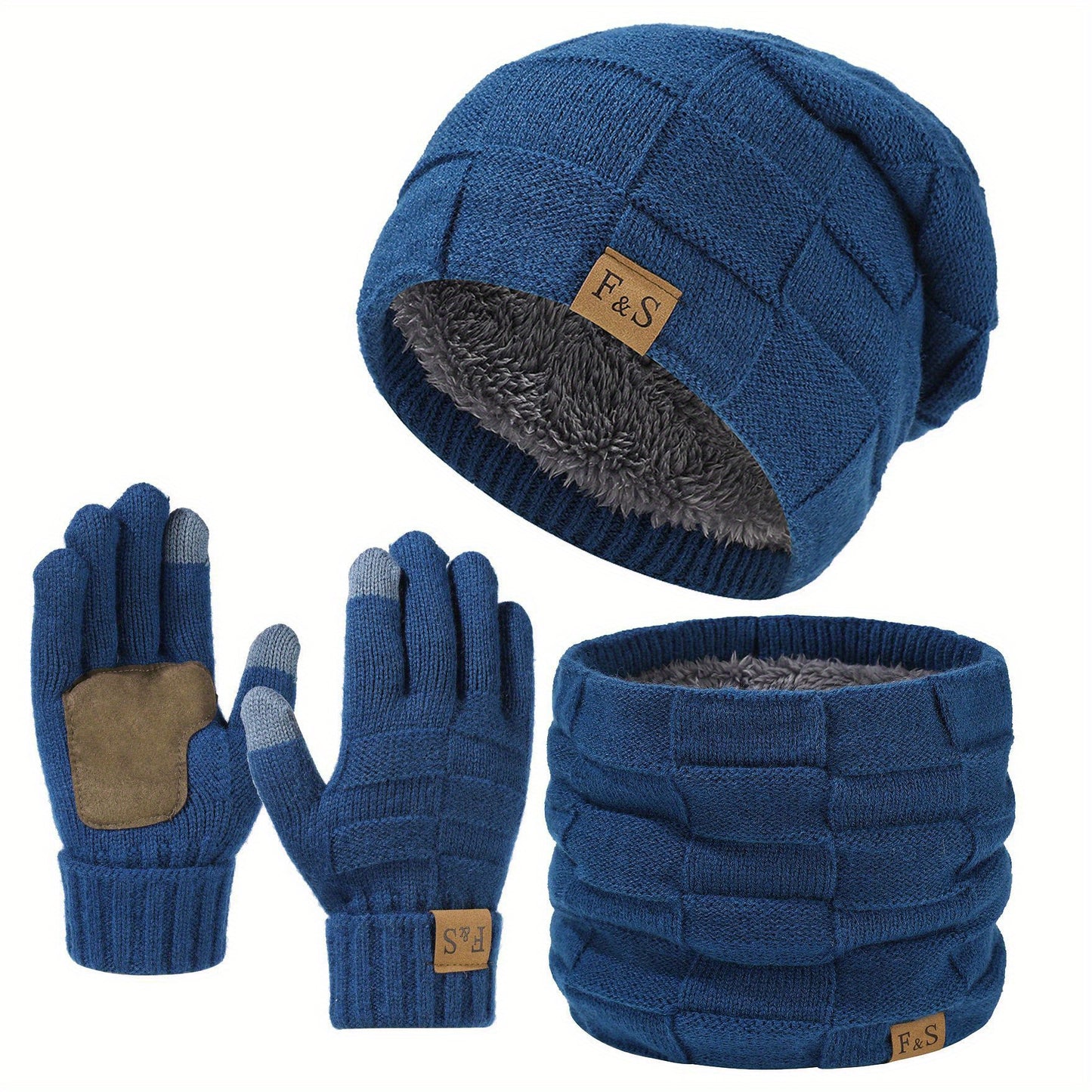 Set invernale in maglia acrilica da 3 pezzi per uomo, tema supereroe, leggero cappello a visiera con pizzo, guanti elastici, calzamaglia con chiusura a scatto, lavabile a mano - Accessori versatili per il giorno della neve