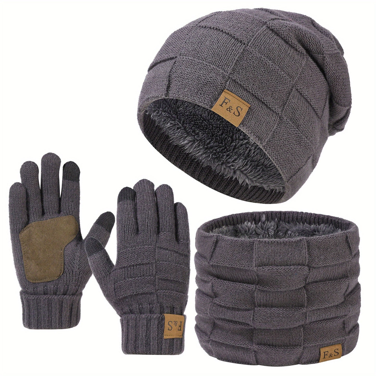 Set invernale in maglia acrilica da 3 pezzi per uomo, tema supereroe, leggero cappello a visiera con pizzo, guanti elastici, calzamaglia con chiusura a scatto, lavabile a mano - Accessori versatili per il giorno della neve