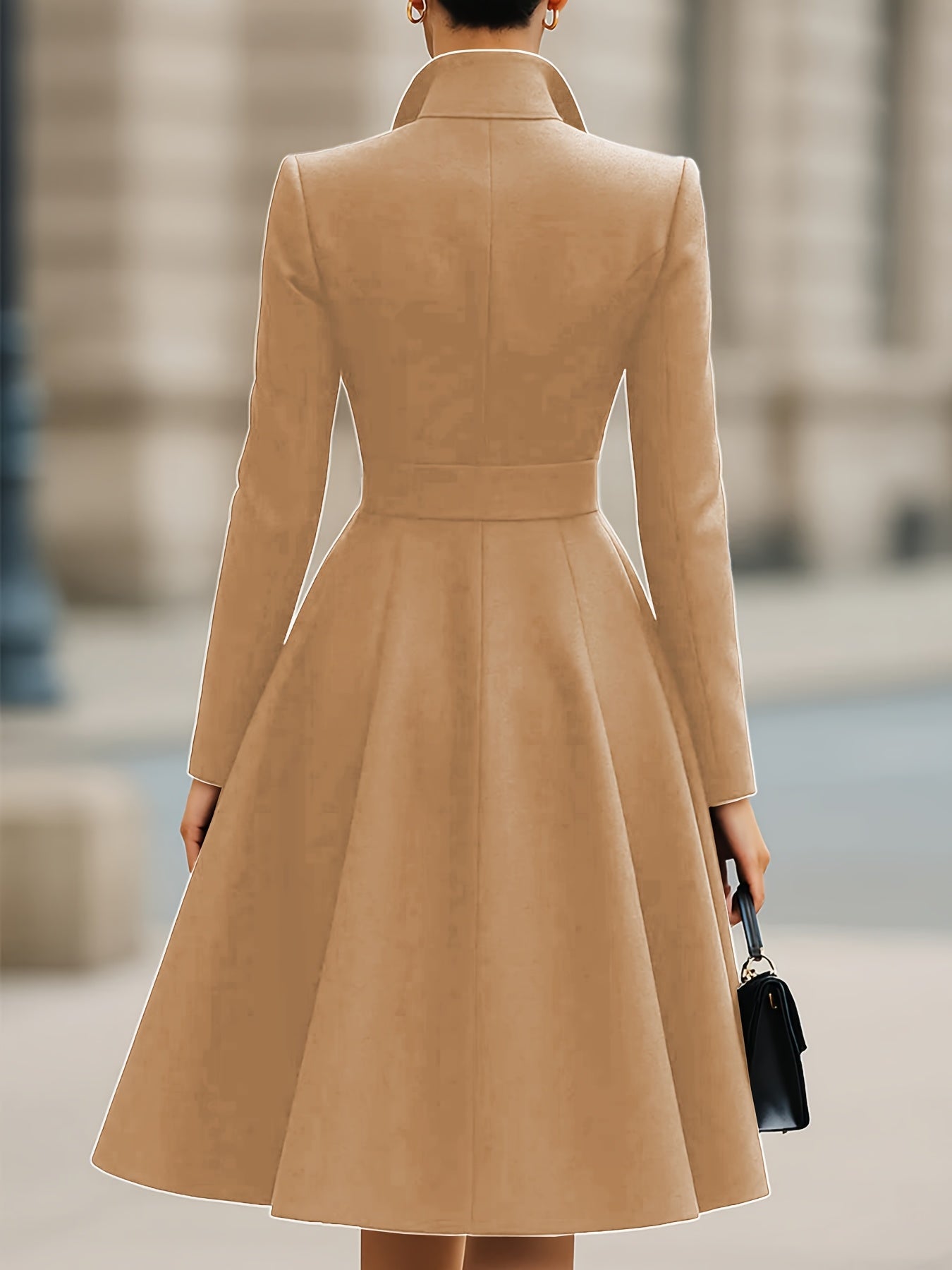 Women'S Elegant A-Line Maxi Dress with Pockets - High Neck, Long Sleeve, Button-Up Front, Flowy Hem, Perfect for All Seasons, Casual to Formal Wear