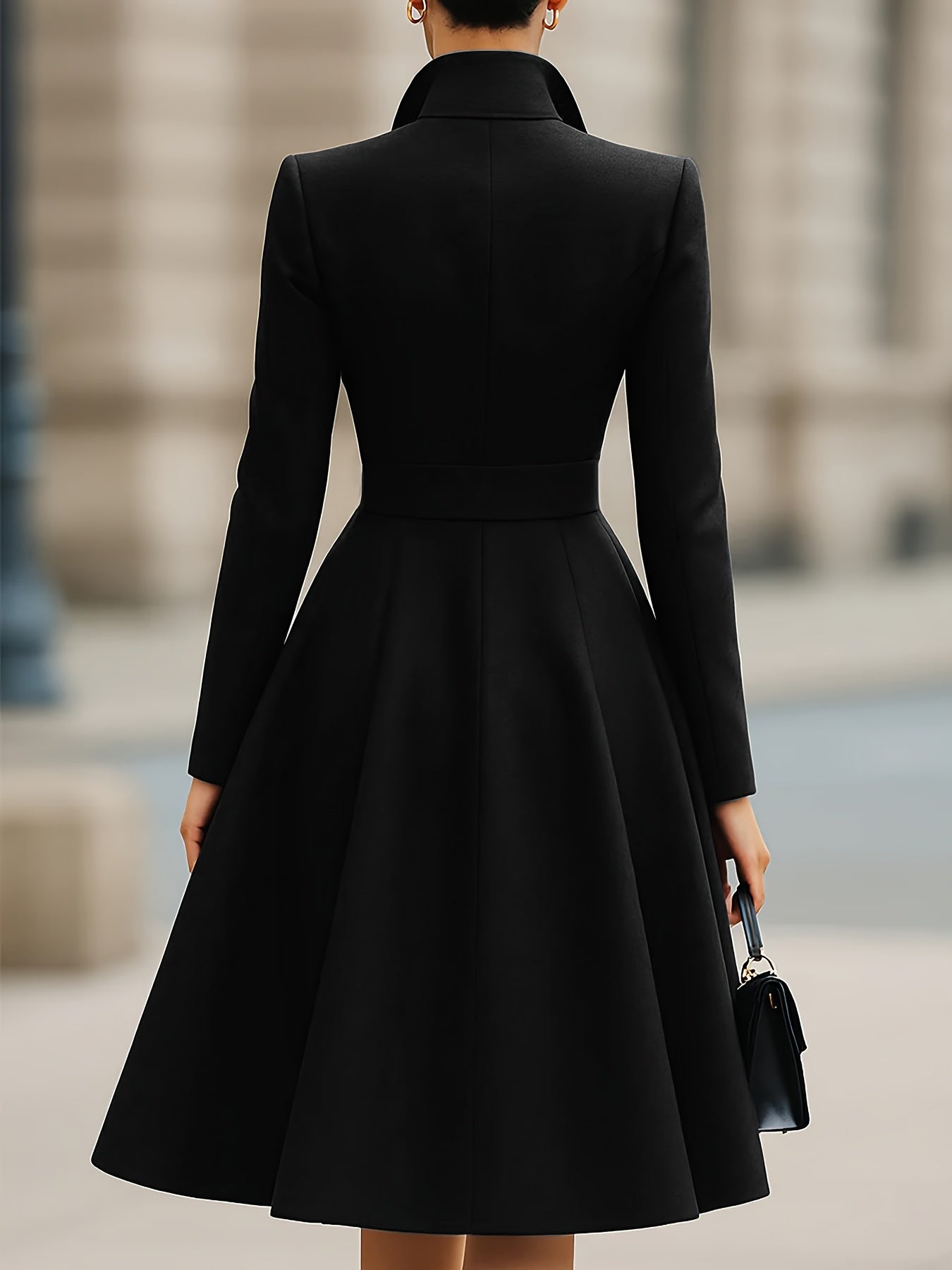 Women'S Elegant A-Line Maxi Dress with Pockets - High Neck, Long Sleeve, Button-Up Front, Flowy Hem, Perfect for All Seasons, Casual to Formal Wear