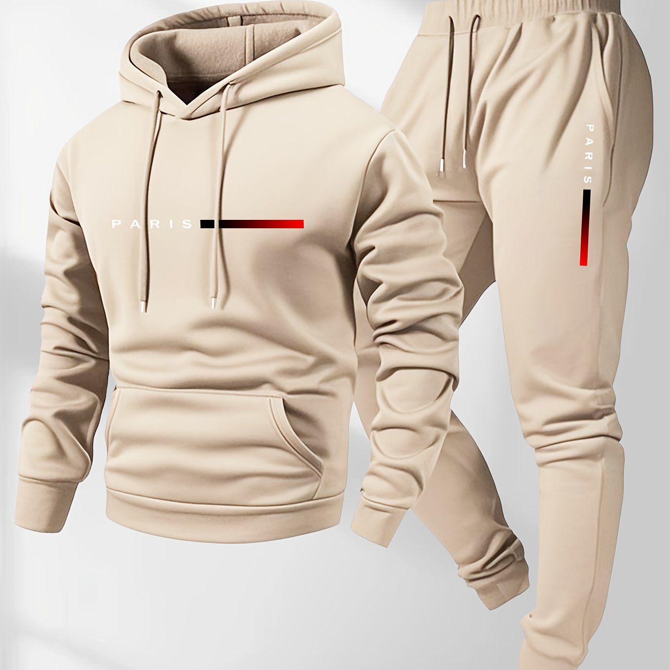 Set da Uomo con Felpa con Cappuccio e Pantaloni Sportivi con Coulisse e Stampa della Parola PARIS