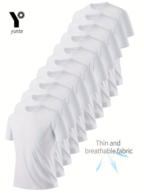 10pz YUNTÉ Magliette Ultra-Leggere ad Asciugatura Rapida da Uomo in Nero & Bianco - Tessuto Traspirante e Assorbente per il Sudore per Palestra, Corsa & Fitness | Top a Maniche Corte e Girocollo Confortevoli per Allenamento Sportivo