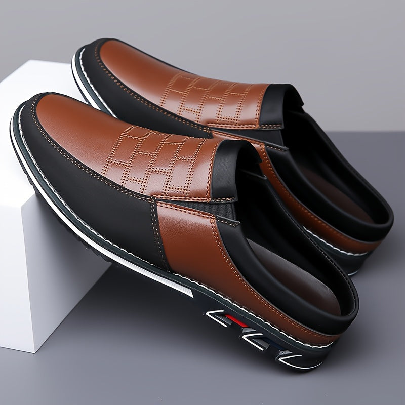 Stile vintage retrò, pantofole comode e antiscivolo da uomo di grandi dimensioni, tomaia in PU, suola in gomma, fodera in PU, adatte per uomo, chiusura slip-on, design a tinta unita.
