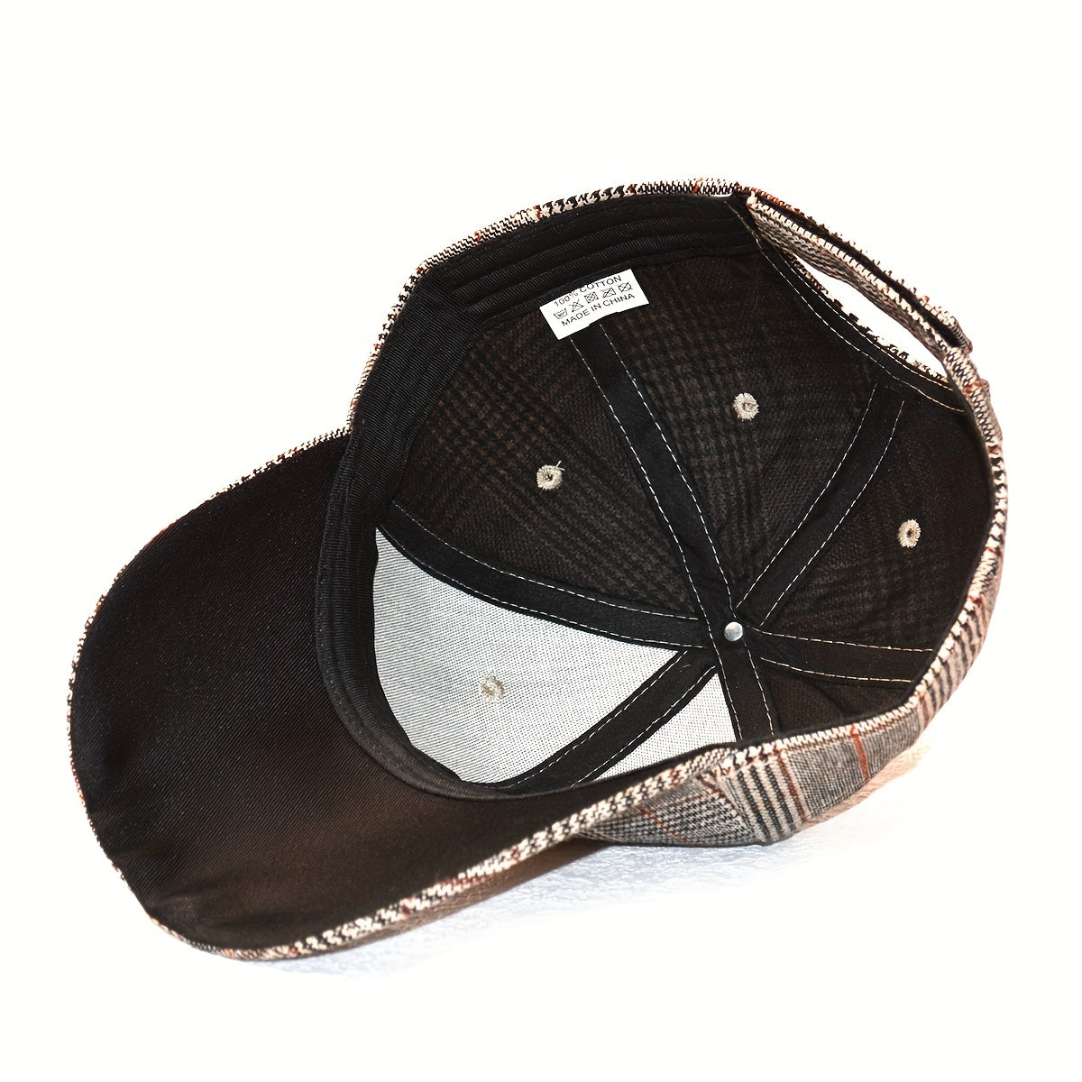 1pz Cappellino da Baseball Classico a Quadri Houndstooth - Traspirante, Design Vintage a Quadri con Coulisse Regolabile, Cappello da Sole Ideale per Primavera & Autunno, Disponibile in Grigio/Bianco, Marrone/Beige, Grigio Scuro/Nero