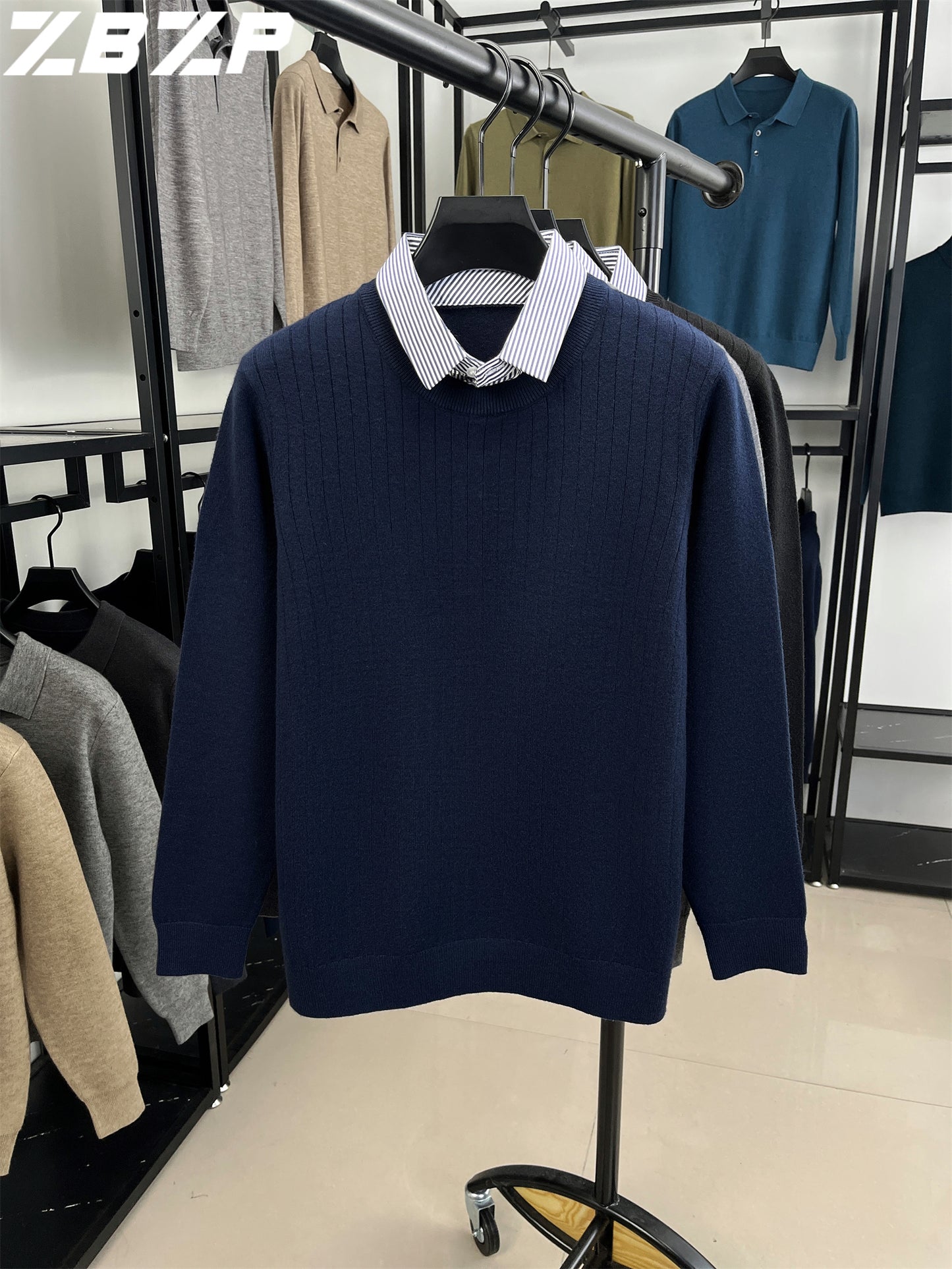 ZBZP Autunno e Inverno Maglione Spesso a Due Pezzi per Uomo con Colletto Camicia, Realizzato in 500 Grammi di Misto Velluto, Un Maglione a Maglia per Abbigliamento Maschile.