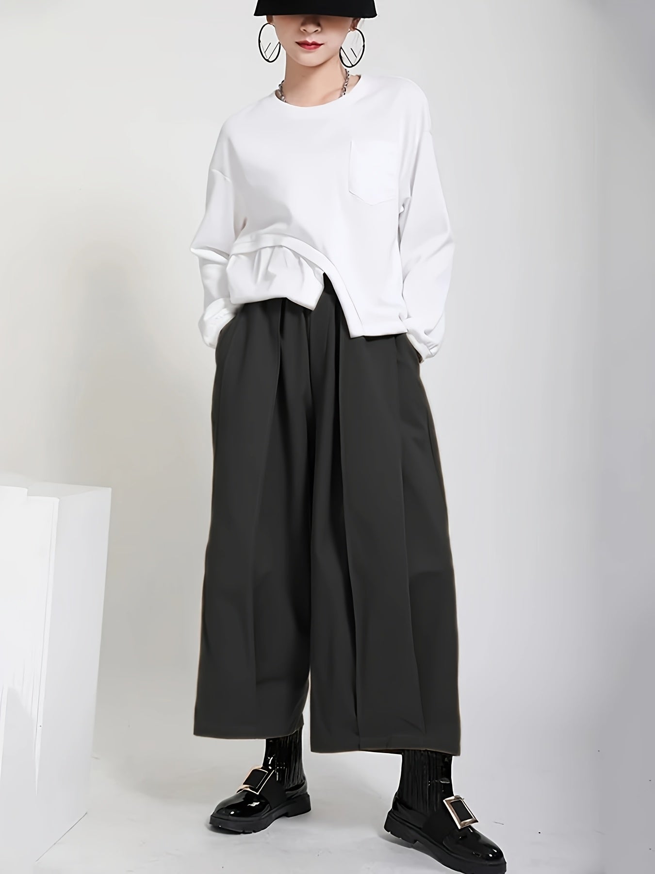 Pantaloni da donna a vita alta e gamba larga - Eleganti pantaloni a gamba dritta con texture liscia, pantaloni per tutte le stagioni, per tutti i giorni e formali da donna - Ufficio, festa, outfit casual - Tessuto non elasticizzato di facile manutenzione,