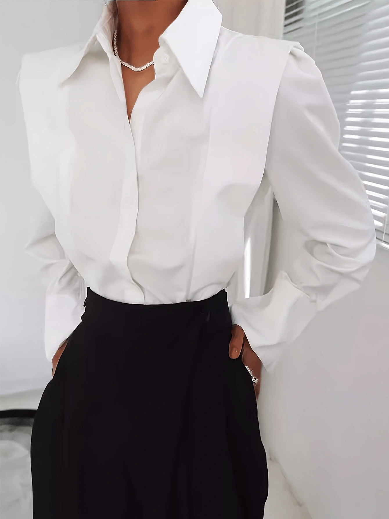 Women'S Light Blue Long Sleeve Button-Up Shirt - Casual Lapel Collar, Solid Color, Elegant Polyester Blouse for All Seasons, Perfect for Casual Attire, Ladies Blouses