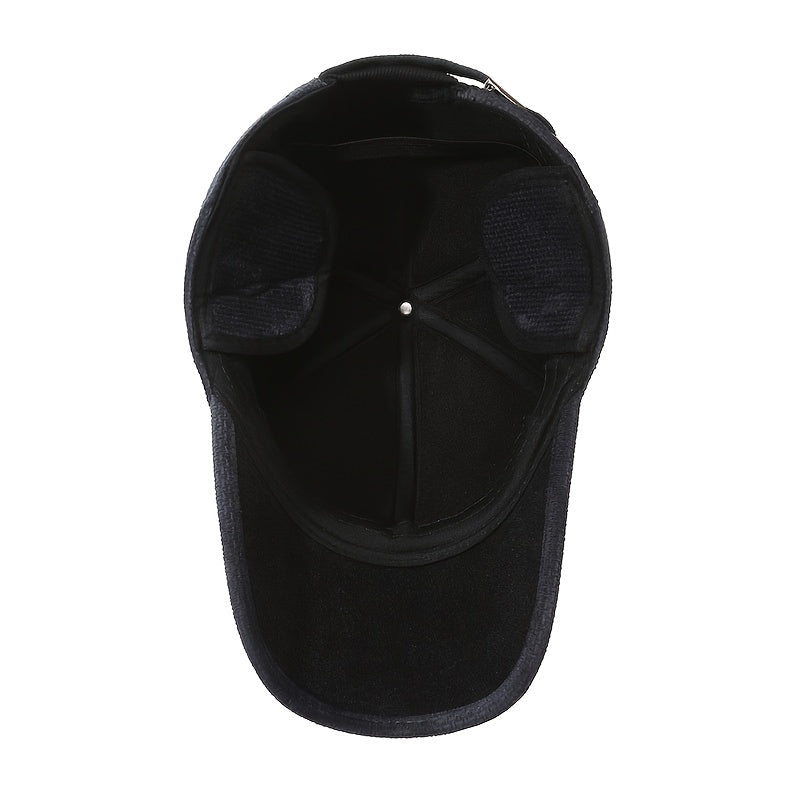1pz Cappello da baseball caldo invernale unisex, a prova di vento e freddo, imbottito in pile di poliestere, stile sportivo con falde per le orecchie, traspirante, tessuto spesso di colore solido, lavaggio a mano/ristretto solo - Nero