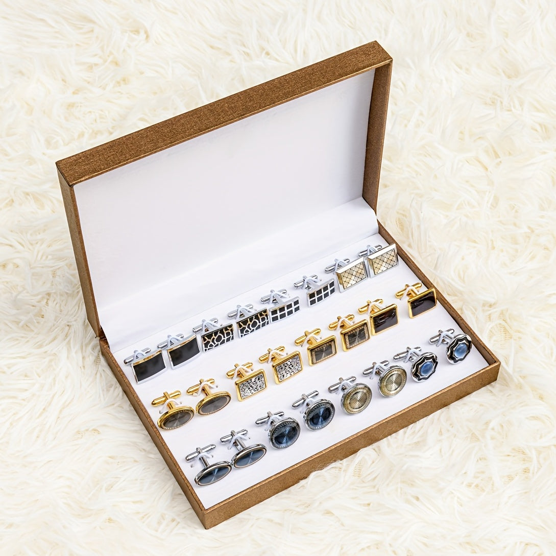 Set di 12 paia di gemelli da polsino da uomo - Eleganti gemelli in ferro intrecciato con dettagli a spirale e settoriale, perfetti come regalo per Natale, Ringraziamento, Festa del papà, include confezione regalo, gemelli da polsino per uomo, regalo per u