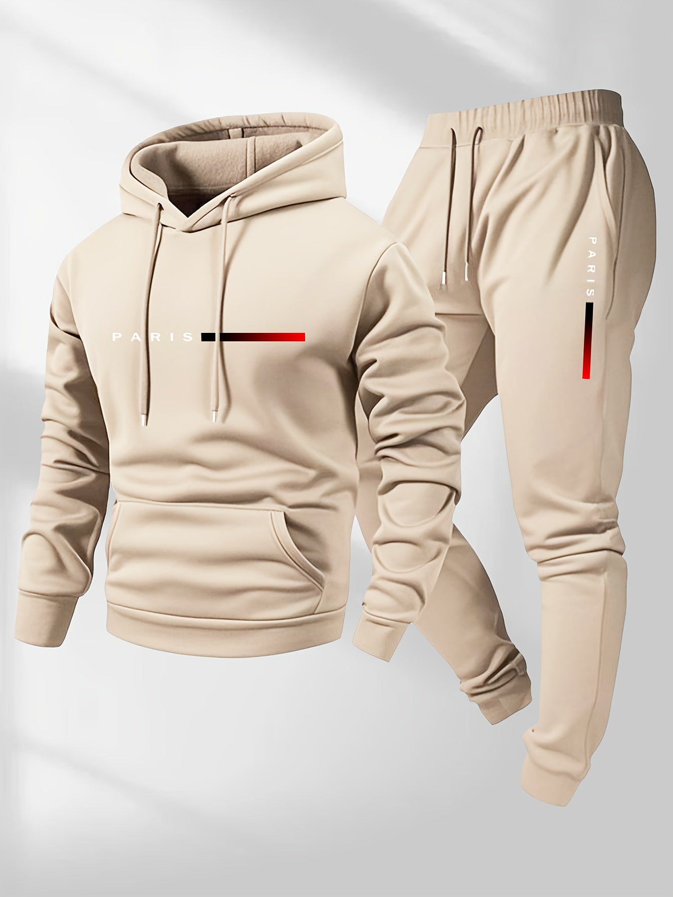 Set da Uomo con Felpa con Cappuccio e Pantaloni Sportivi con Coulisse e Stampa della Parola PARIS