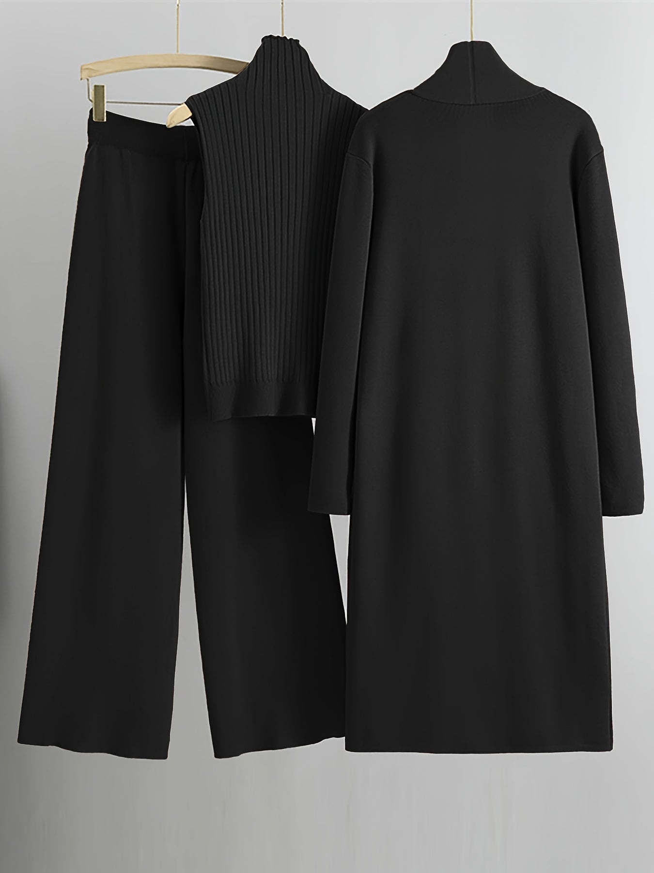 Set Invernale da Donna 3 Pezzi - Elegante Tuta Ispirata al Stile Coreano con Blazer a Collo, Pantaloni a Gamba Larga e Giacca | Lavabile a Mano per Ufficio e Semi-Formale, Beige/Marrone/Blu Navy/Taupe (Non Lavare a Secco)
