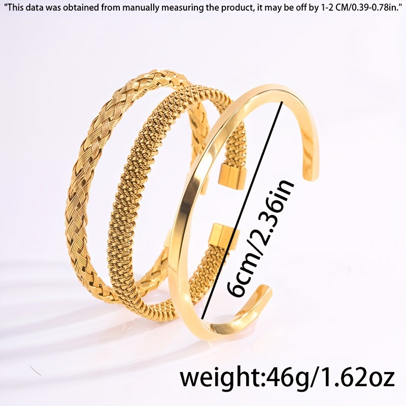 3pcs Braccialetti in Acciaio Inossidabile 304 Placcati Oro 18K - Design Sportivo Minimalista Unisex, Gioielli Resistenti per Uomo e Donna
