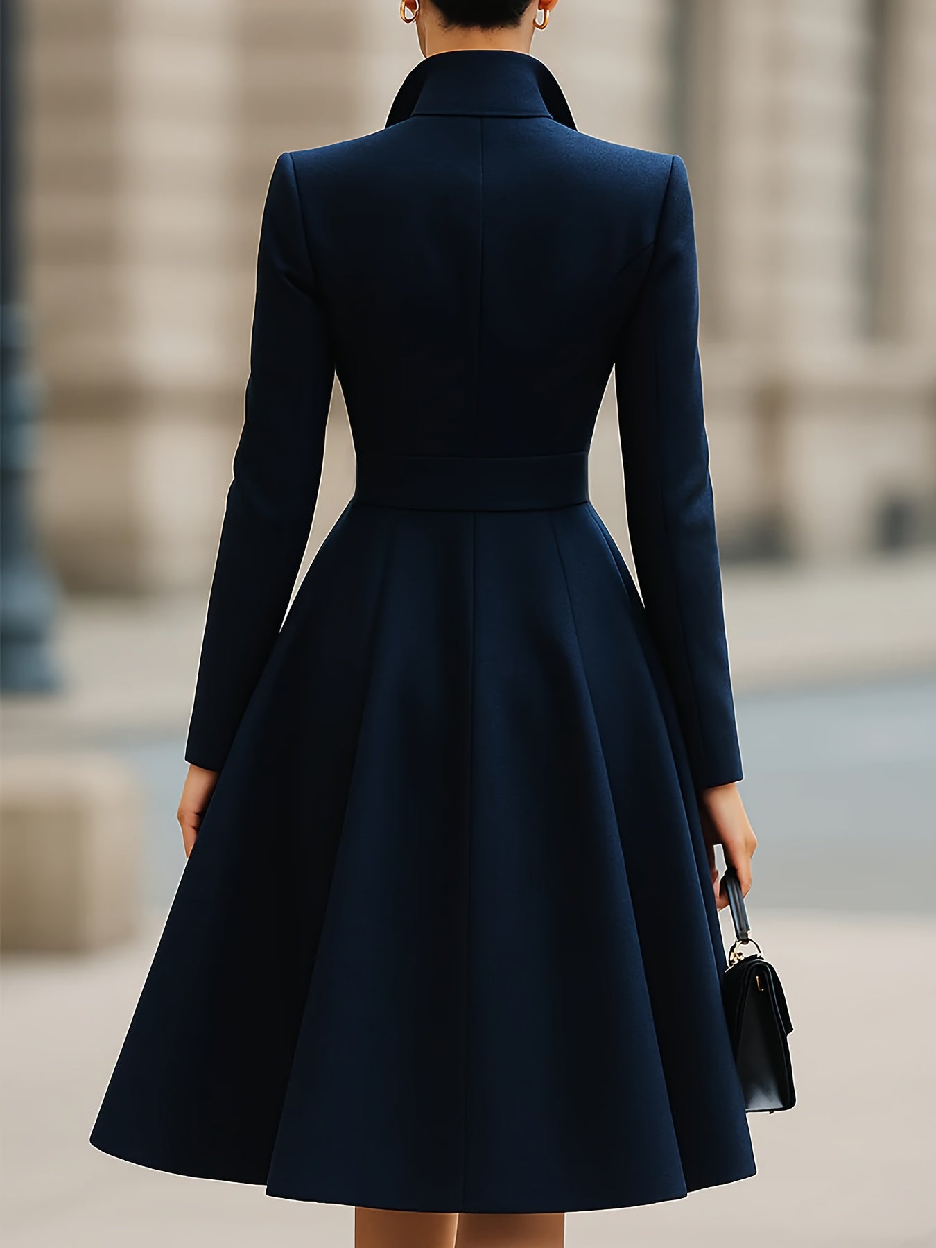 Women'S Elegant A-Line Maxi Dress with Pockets - High Neck, Long Sleeve, Button-Up Front, Flowy Hem, Perfect for All Seasons, Casual to Formal Wear