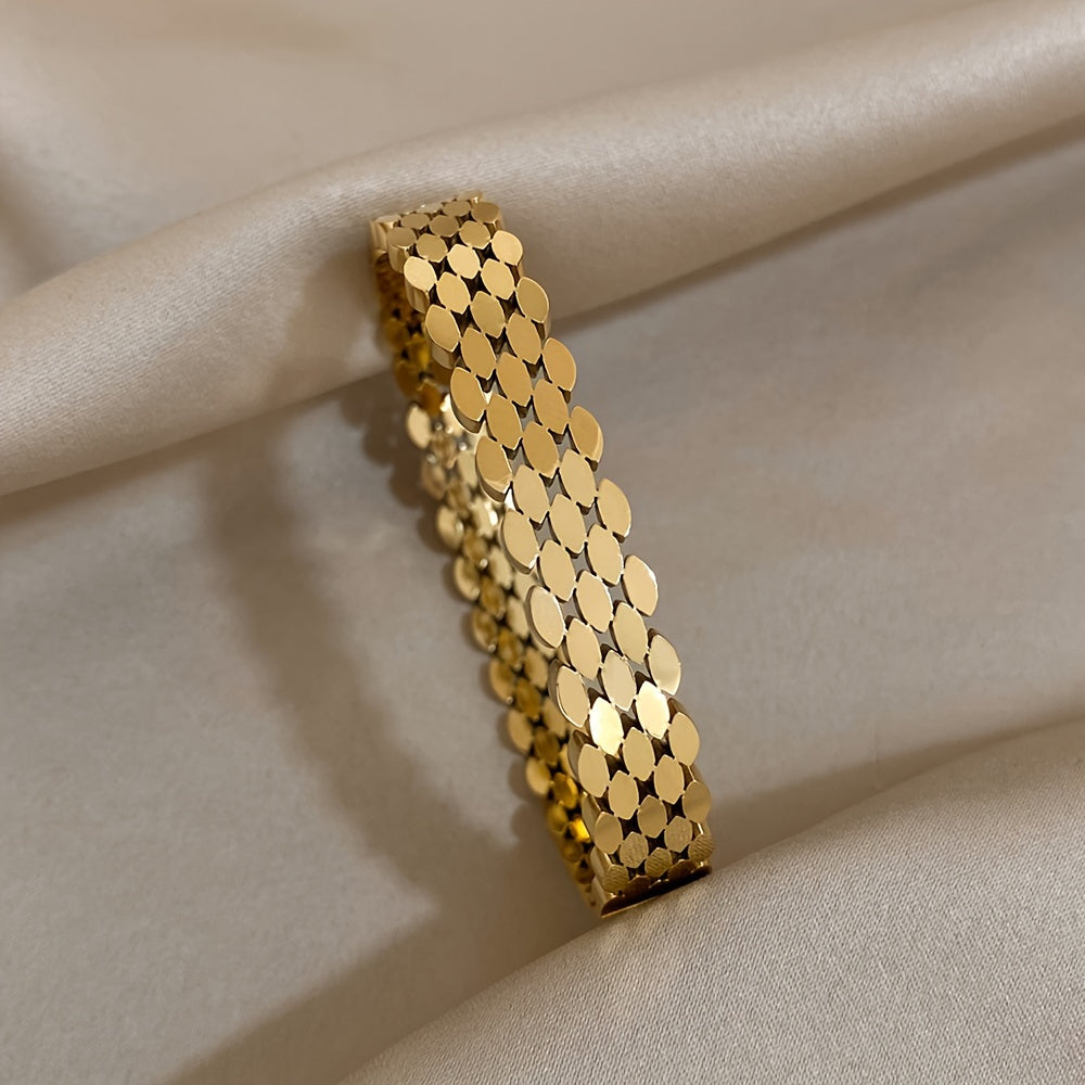1pz Braccialetti Ovale Multistrato in Acciaio Inossidabile Dorato per Uomini e Donne, Gioielli Geometrici Chic Impermeabili, Regali