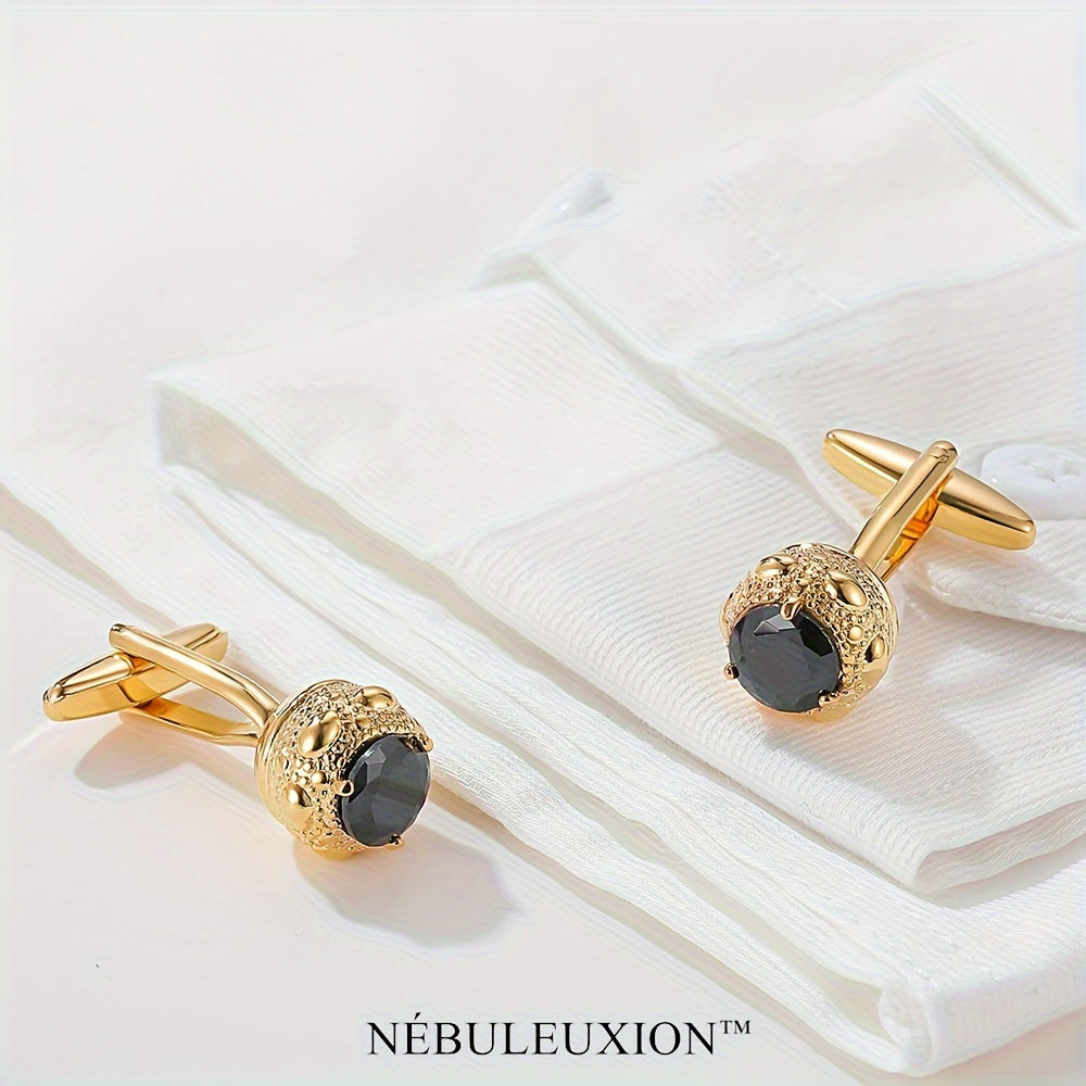 2pz Miglior Regalo e Set di Gemelli di Lusso Leggero Premium con Zirconia Nera | Gemelli da Camicia Francese | Gemelli per Matrimonio/Banchetto/Cerimonia/Affari