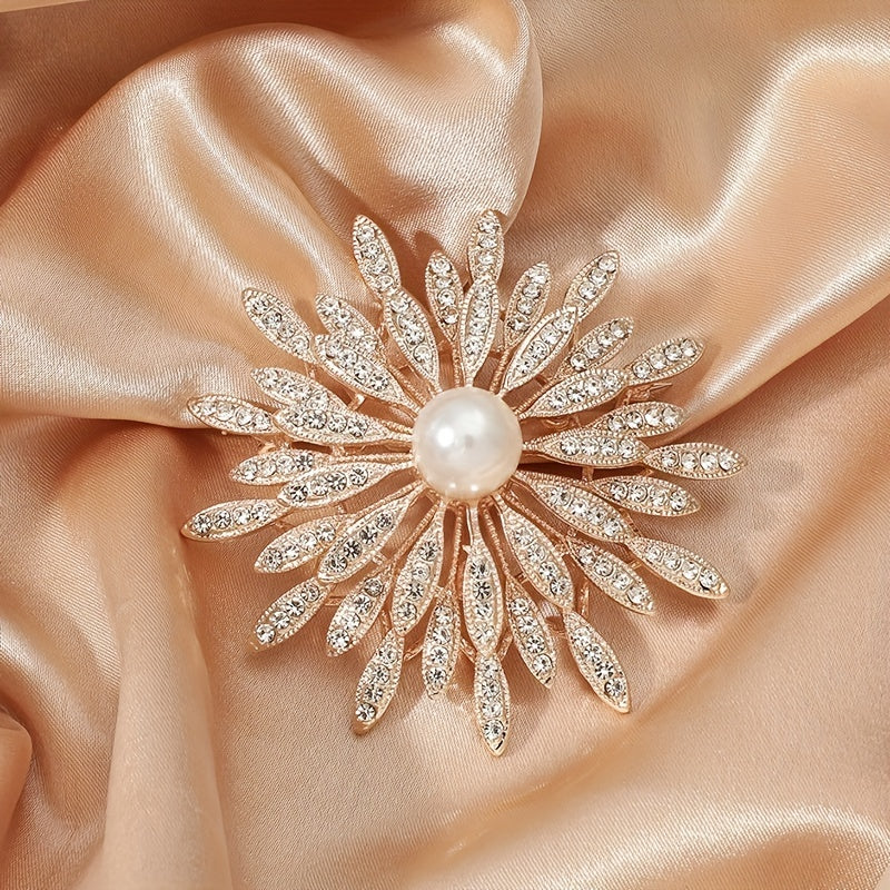 Spilla a doppio strato di lusso con perle di imitazione e strass, accessorio di moda per abbigliamento femminile, versatile per l'uso quotidiano, compatibile con tutte le stagioni.