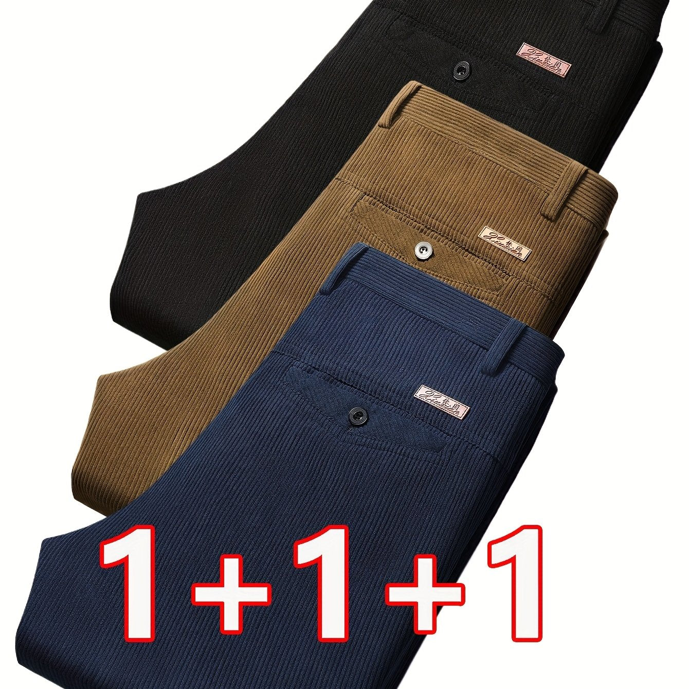 3 pezzi Pantaloni Eleganti da Uomo in Velluto a Coste - Casual Business Leggero, Semi-Formale, Tinta Unita, Vestibilità Regolare, Comfort per Tutte le Stagioni, Marrone, Blu Navy, Perfetti per Ufficio o Abbigliamento Casual, Abbigliamento da Ufficio|Aspet