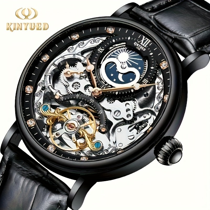 KINYUDE - Orologio meccanico automatico a doppia faccia con scheletro, due zone orarie, orologio impermeabile alla moda, regalo ideale, senza batteria