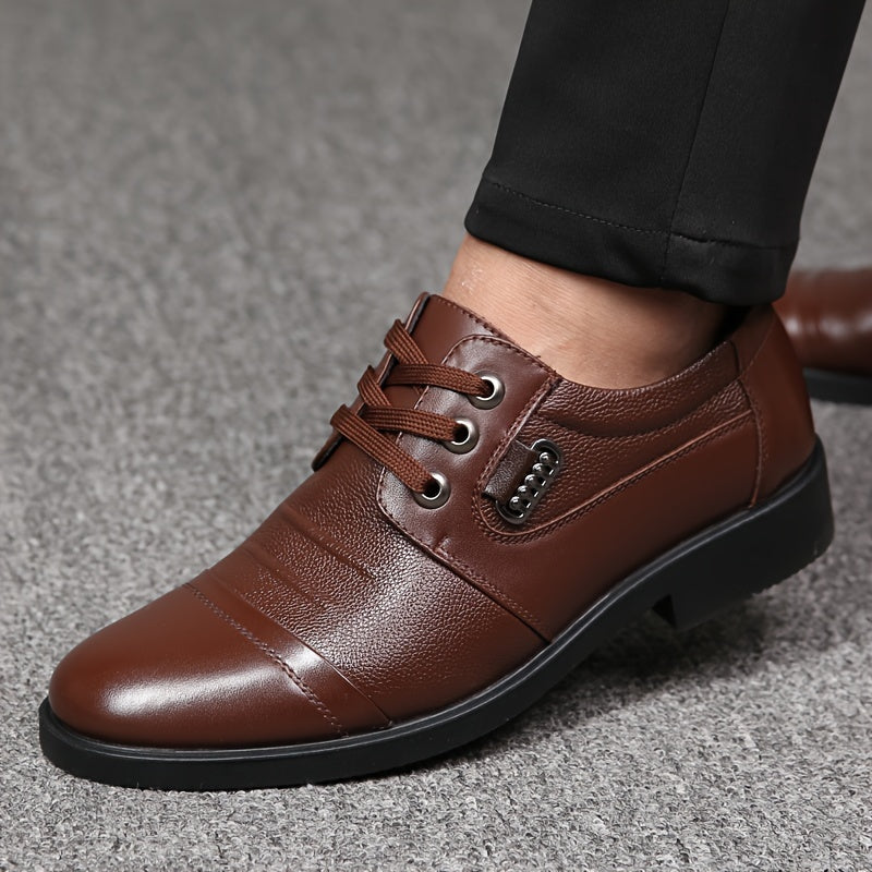 Scarpe Derby da uomo in pelle pieno fiore a tinta unita, comode suola in gomma antiscivolo, scarpe da abito casual resistenti, calzature da uomo
