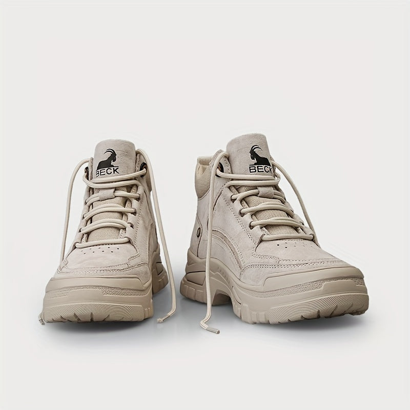Stivaletti Beck Donna in Vera Pelle - Stivaletti con Punta Tonda e Suola Spessa, Chiusura con Lacci, Pelle di Maiale Beige e Suola in Gomma, Casual per Tutte le Stagioni (Lavabile a Mano) per Abbigliamento Casual e Outdoor (Senza Imbottitura Eccessiva)