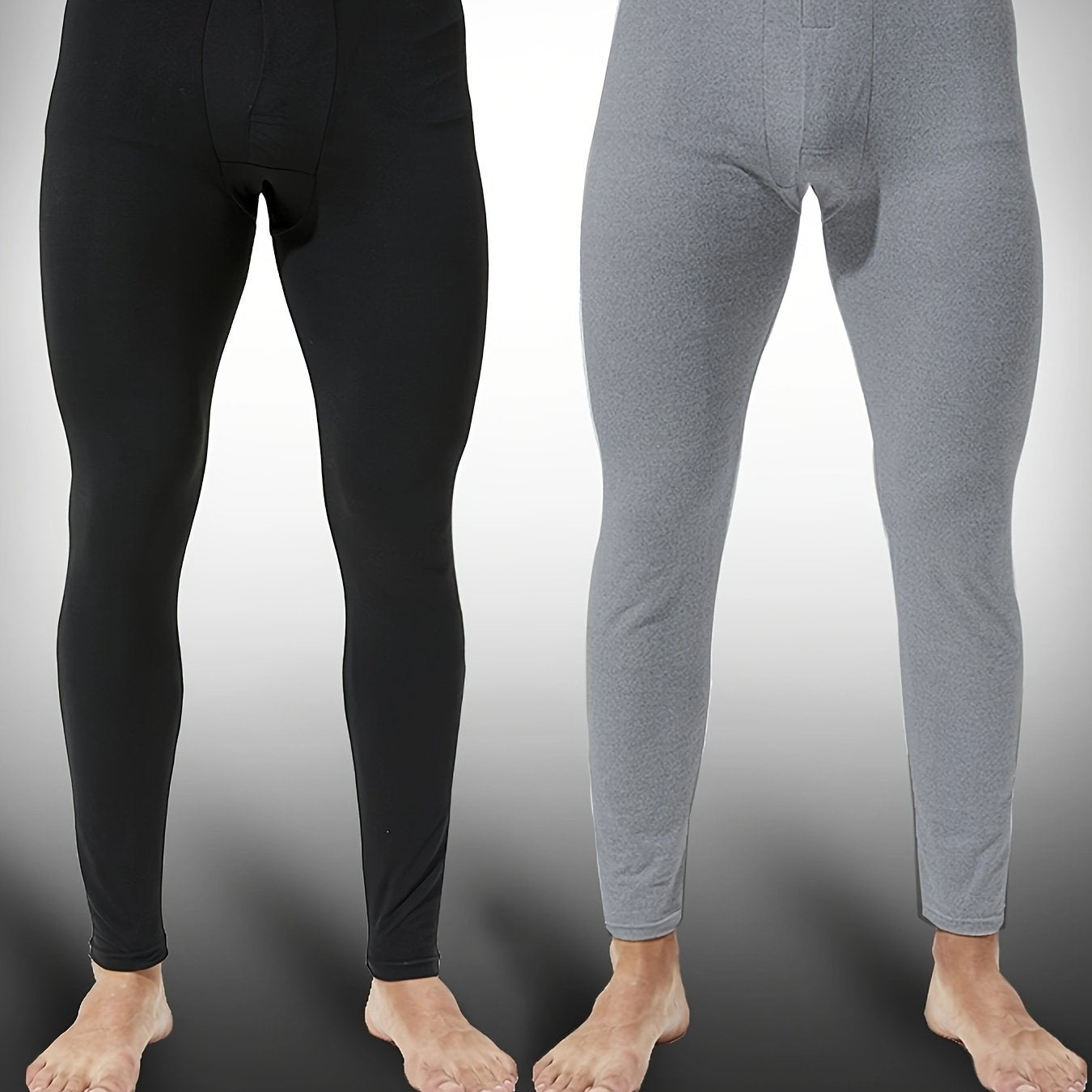 2pezzo Leggings Termici Slim-Fit da Uomo - Pantaloni Caldi Foderati in Pile per Autunno e Inverno, Tessuto Elasticizzato Comodo, Nero Solido, Perfetti per Abbigliamento Casual, Abbigliamento Invernale | Leggings Slim Fit | Vestibilità Comoda