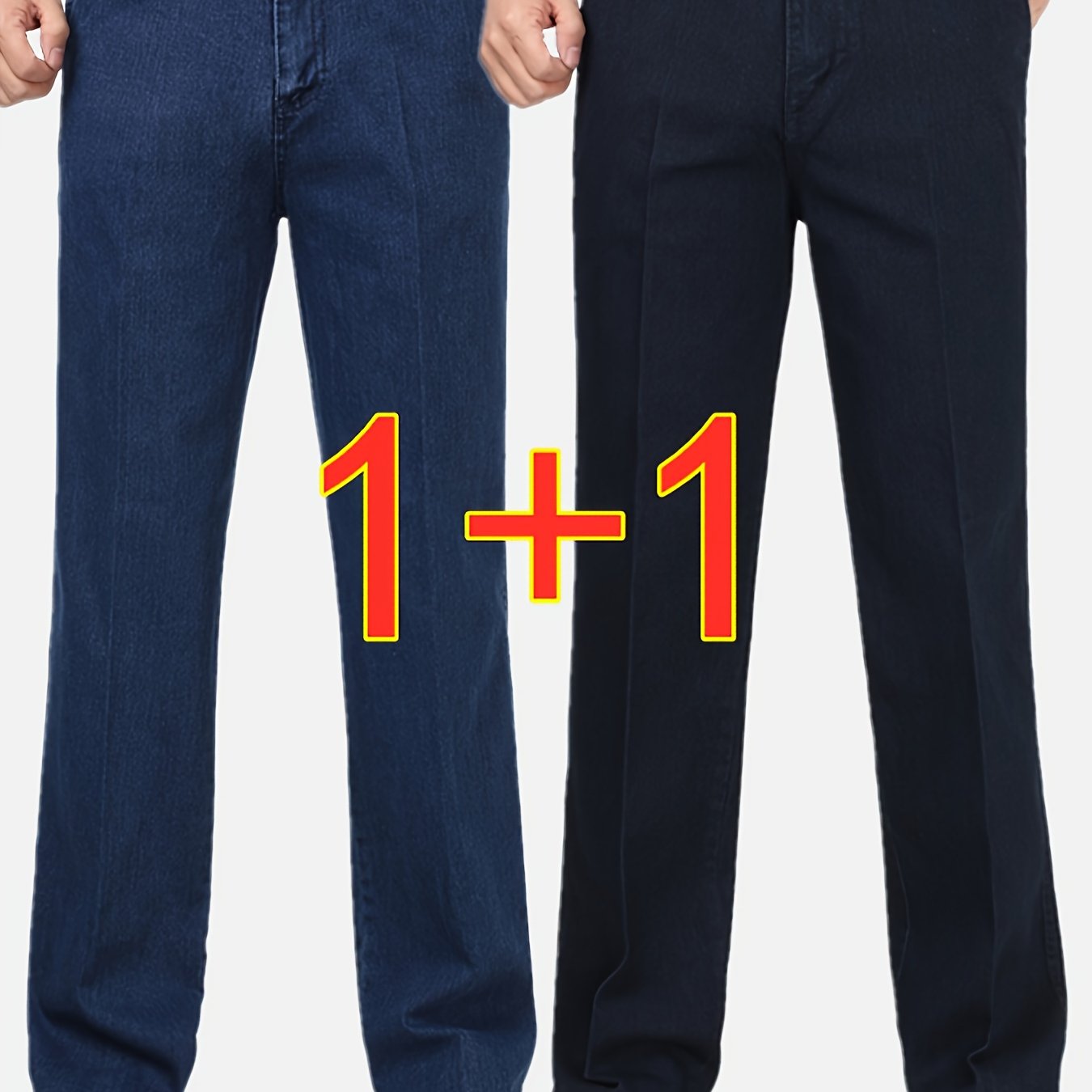2-Pack Pantaloni da uomo in denim finto a vita alta e gamba dritta - Pantaloni da estate leggeri in denim finto con elastico in vita e cerniera integrata, vestibilità ampia, pantaloni casual in blu chiaro e blu scuro, comfort per tutte le stagioni per abb