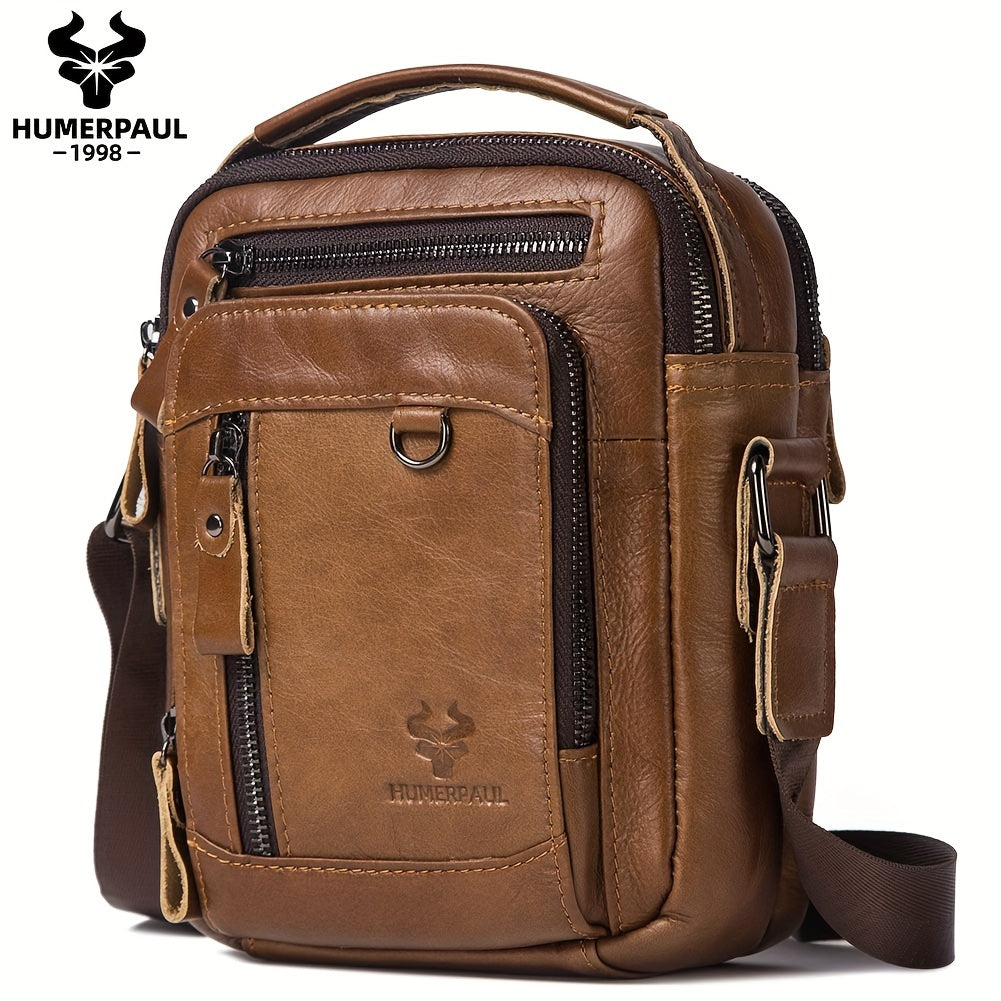 Zaino a Tracolla Uomo HUMERPAUL in Vera Pelle - Convertibile Zaino/Clutch, Chiusura con Cerniera Frontale, Spalline Regolabili (100cm), Tasche Laterali - Marrone Caffè per Lavoro, Viaggi e Uso Quotidiano - Borsa Design Resistente e Facile da Pulire