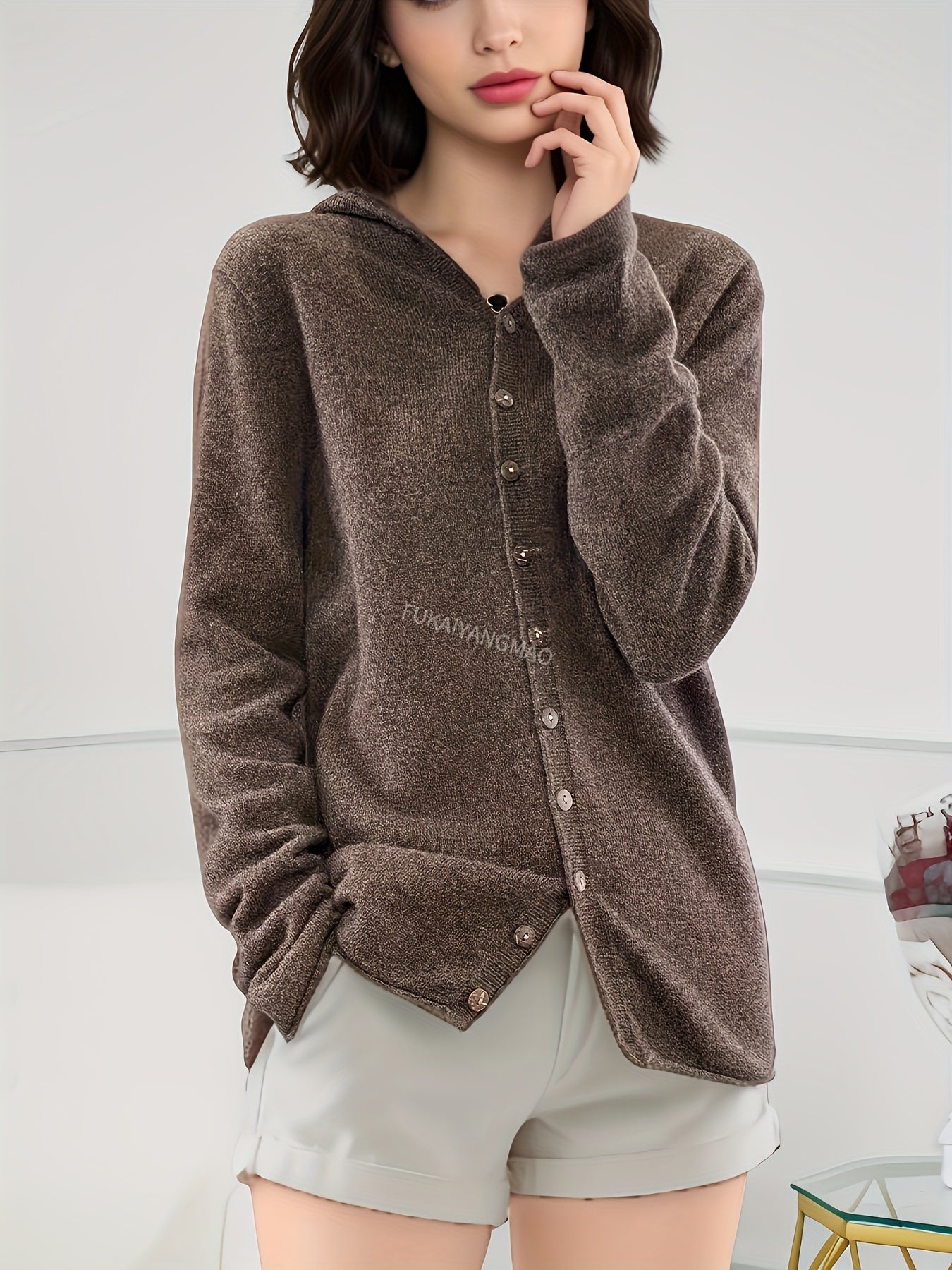 Maglione con cappuccio casual da donna in 100% lana, cardigan lavorato a maglia in lana merino tinta unita, manica lunga, vestibilità regolare, design aperto sul davanti, scelta elegante e calda per l'autunno/inverno, ultra morbido