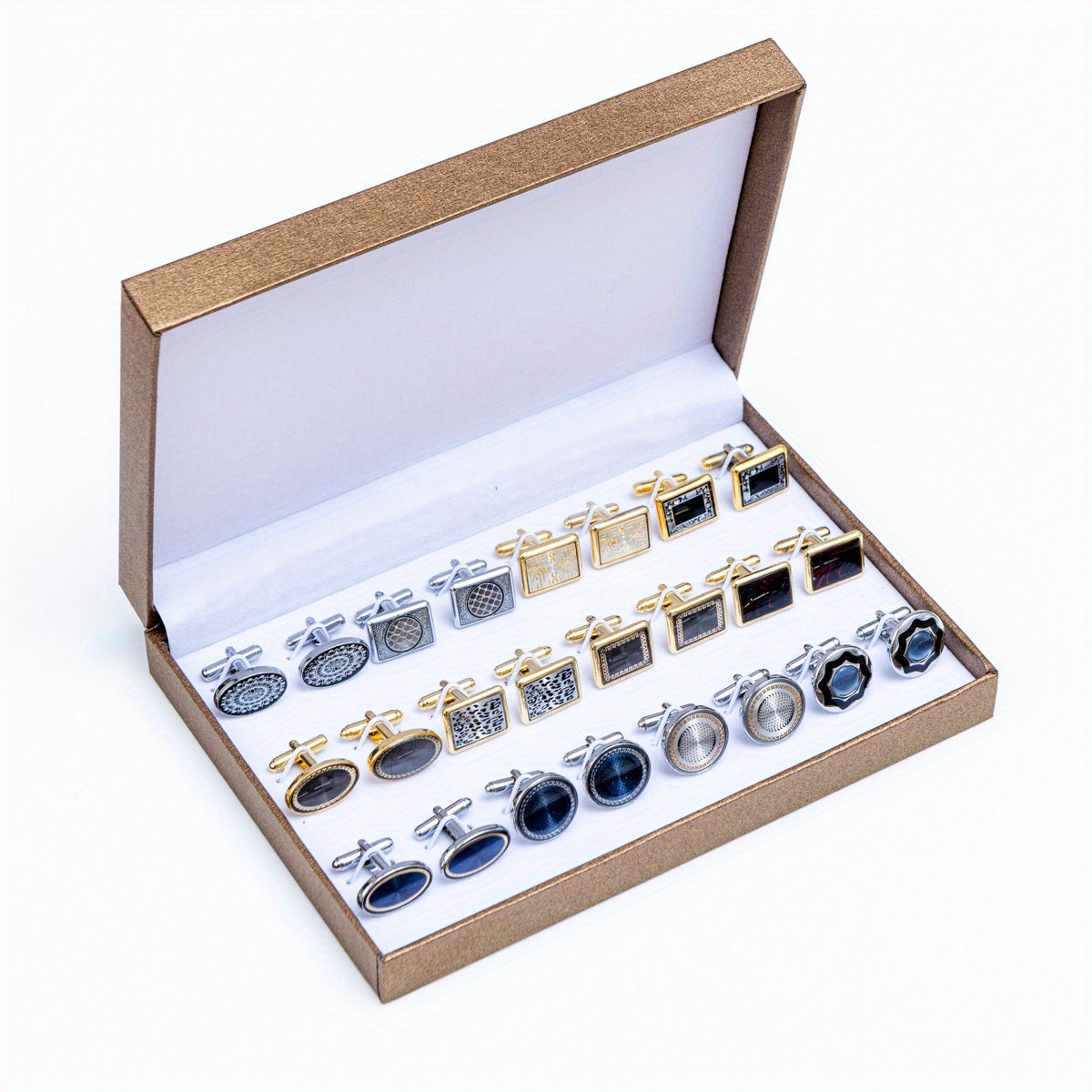 Set di 12 paia di gemelli da polsino da uomo - Eleganti gemelli in ferro intrecciato con dettagli a spirale e settoriale, perfetti come regalo per Natale, Ringraziamento, Festa del papà, include confezione regalo, gemelli da polsino per uomo, regalo per u