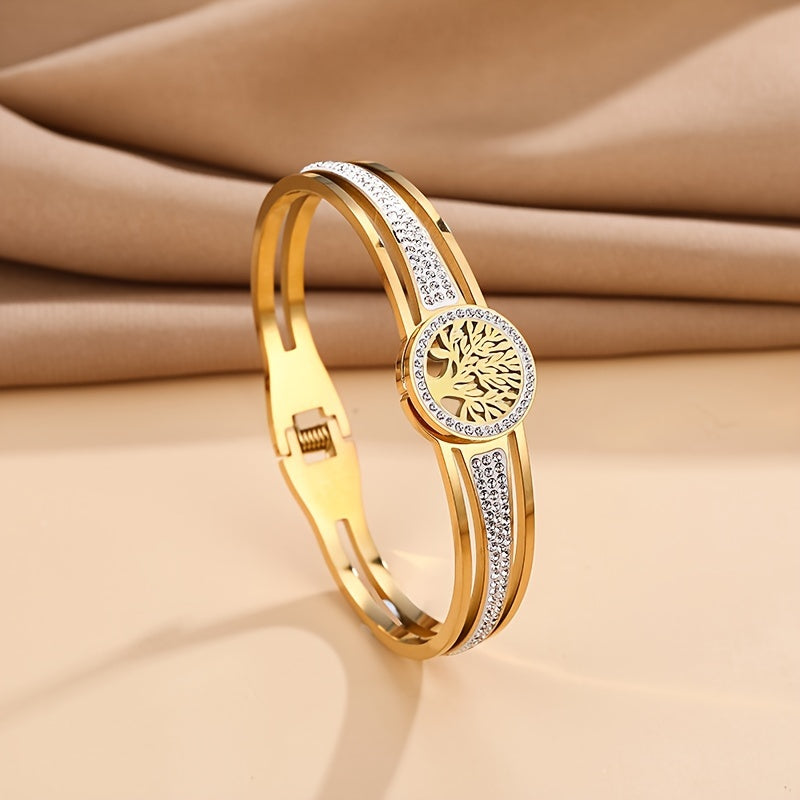 1pz Braccialetto Bangle In Acciaio Inossidabile Albero Della Vita, Braccialetto Da Uomo Di Moda