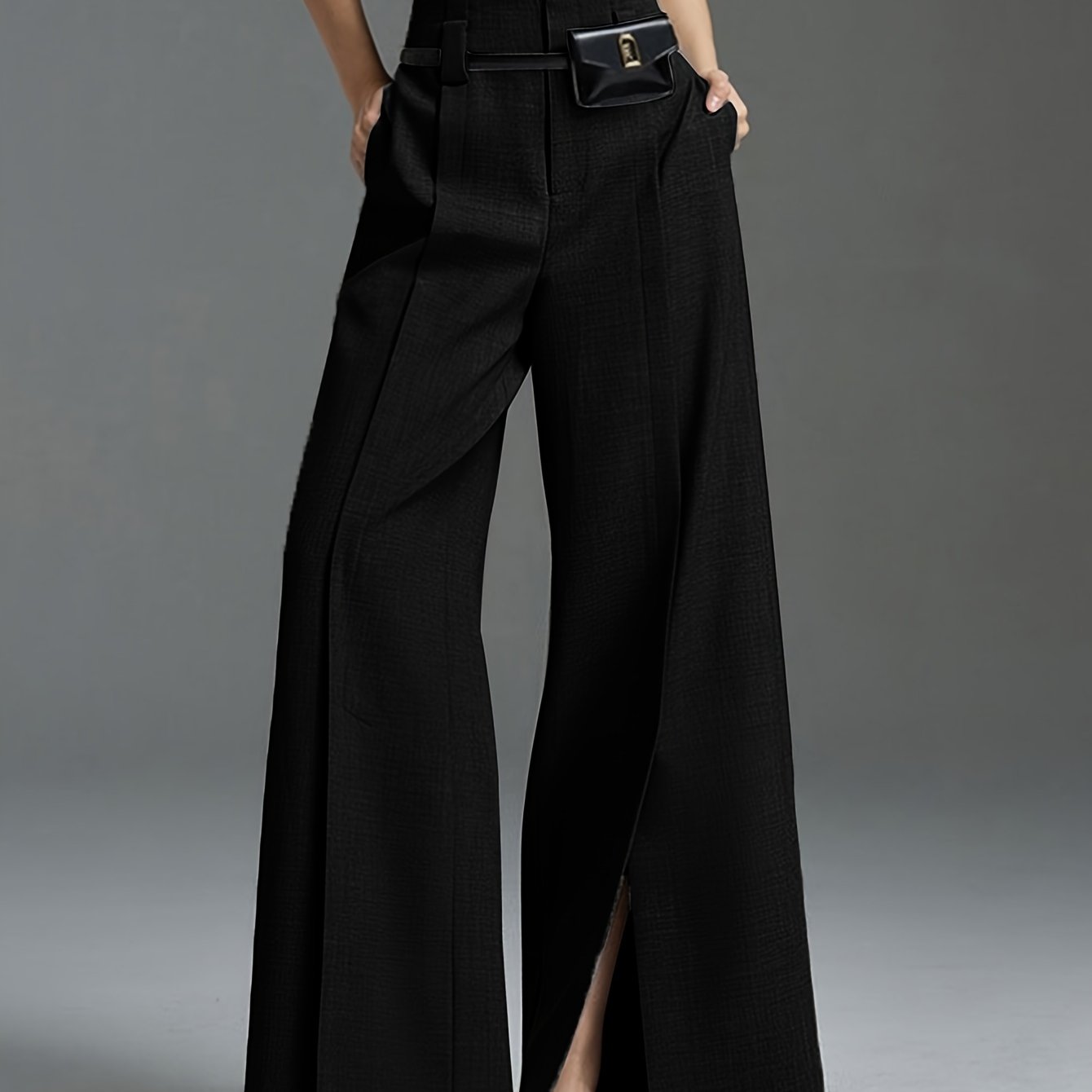 Women'S Elegant Wide-Leg Trousers - Non-Belted Pants with Elastic Waist, All-Season Formal & Everyday Pants for Office, Parties, Casual Outfits - Diqiuivy Professional Women'S Clothing, Party Attire, Smooth Texture, Office Wear, Stylish Bottoms