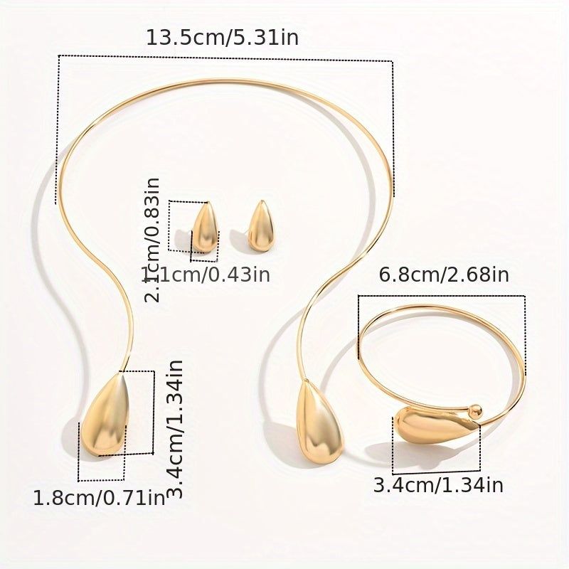 4 Pezzi Set di Orecchini a Goccia Eleganti Geometrici Lucidi, Bracciale e Collana per Donne